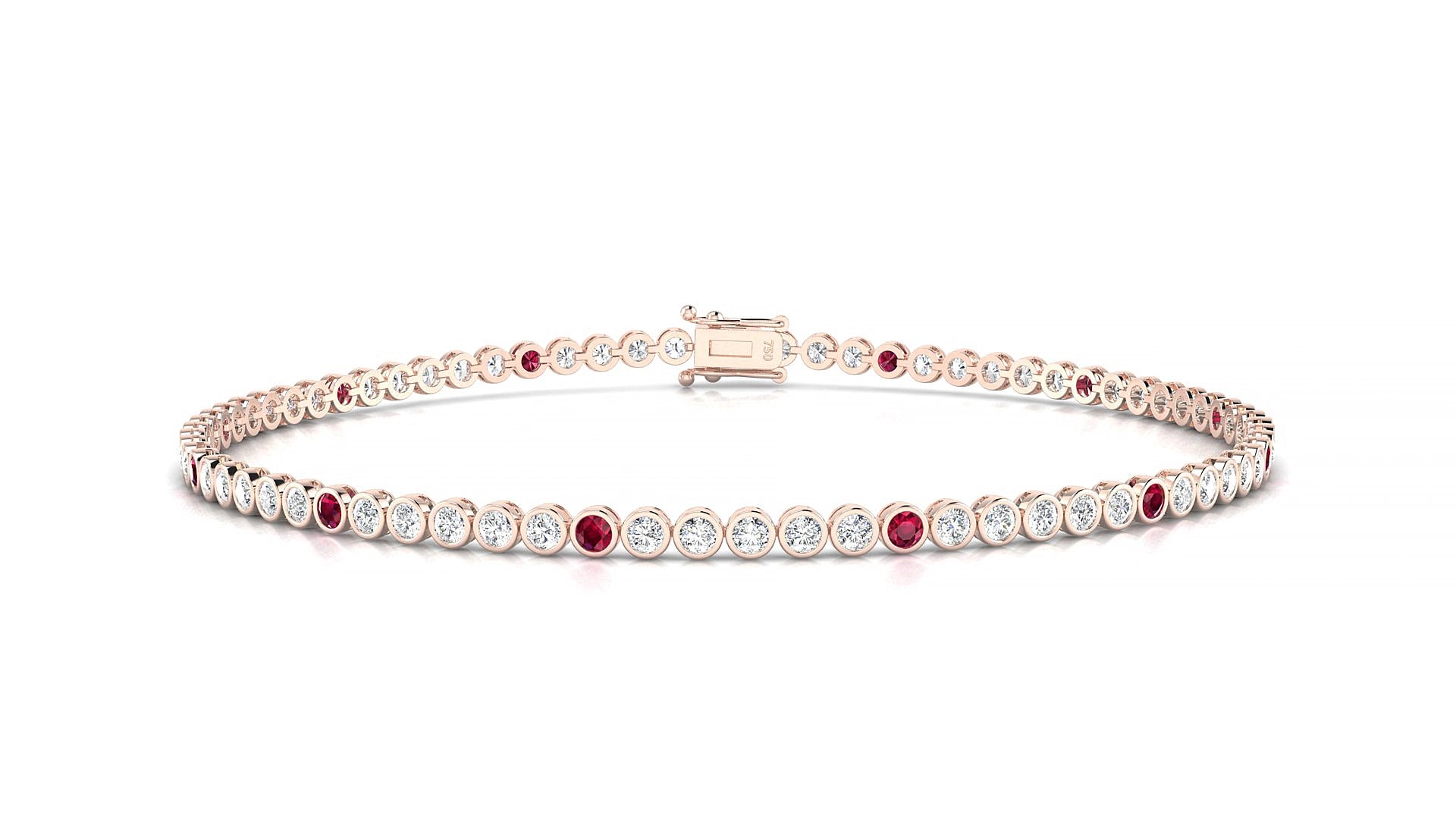 Avila 1-5 | 18k Rose Gold 1.7 mm Round Natural Ruby & Diamond 18 cm Tennis Bracelet
