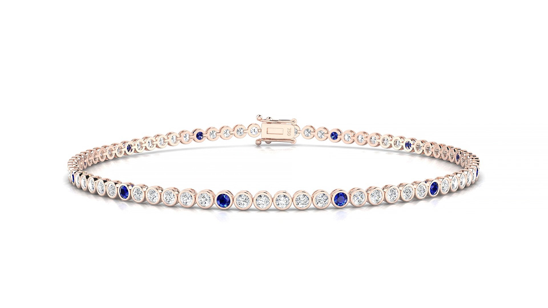 Avila 1-5 | 18k Rose Gold 1.7 mm Round Natural Sapphire & Diamond 19 cm Tennis Bracelet