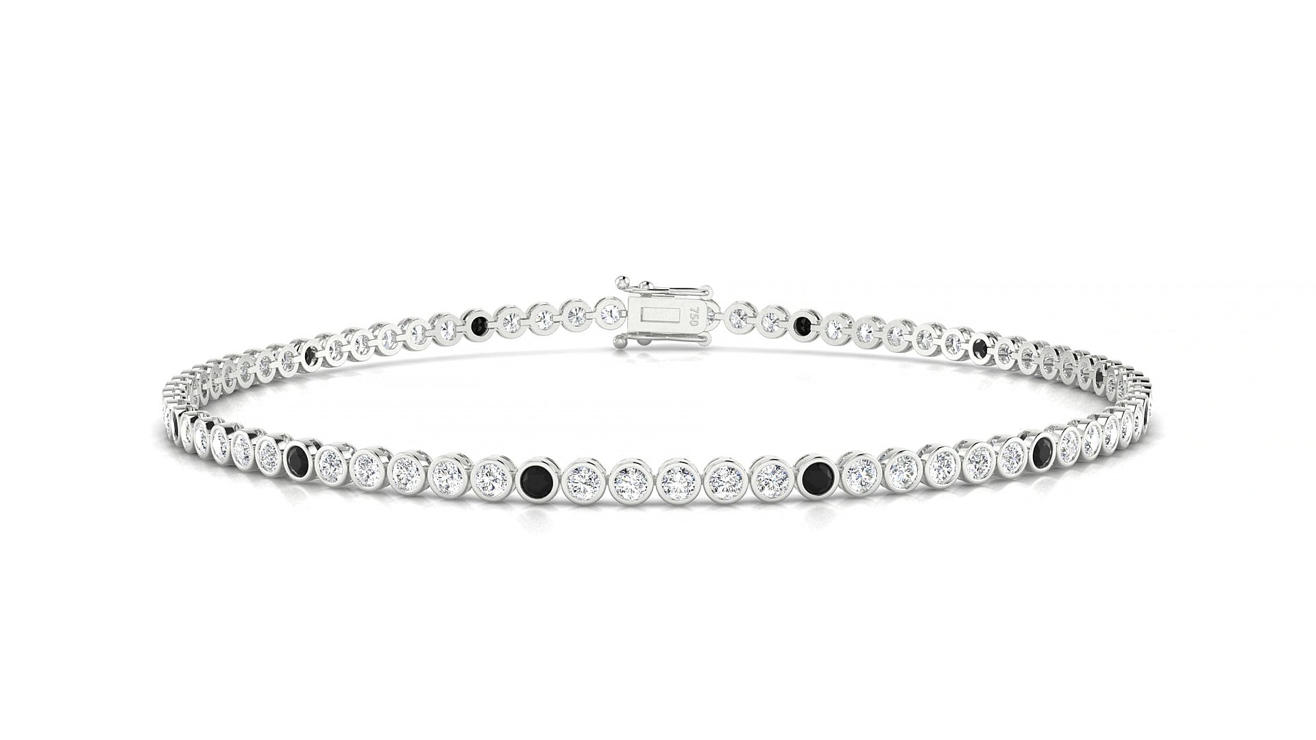Avila 1-5 | 18k White Gold 1.7 mm Round Natural Black Diamond & Diamond 17 cm Tennis Bracelet