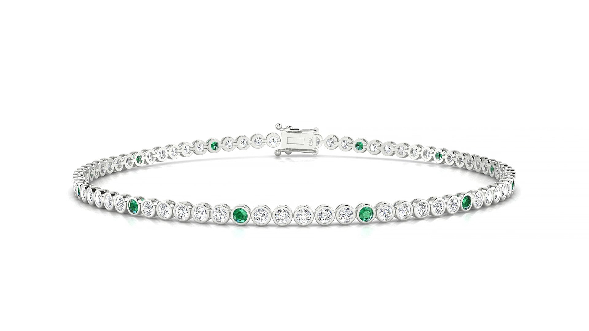 Avila 1-5 | 18k White Gold 1.7 mm Round Natural Emerald & Diamond 18 cm Tennis Bracelet