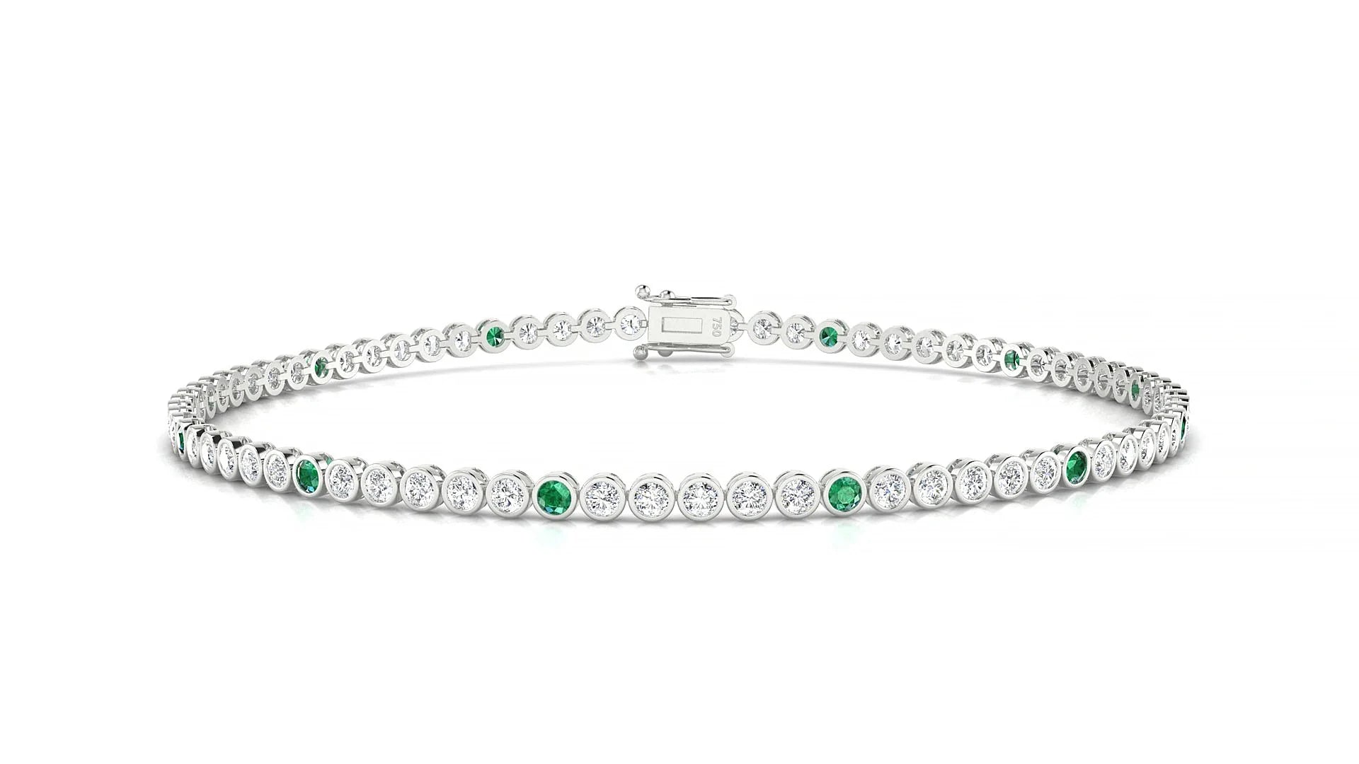 Avila 1-5 | 18k White Gold 1.7 mm Round Natural Emerald & Diamond Tennis Bracelet