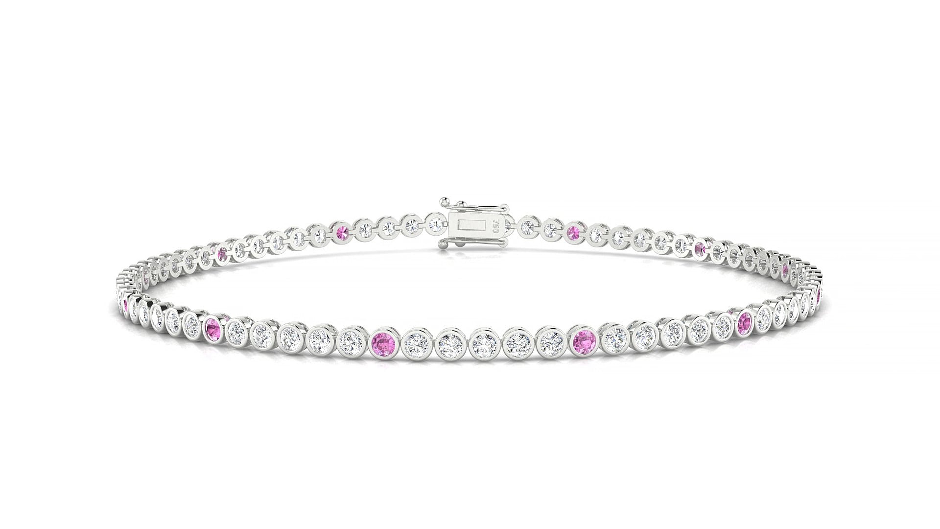 Avila 1-5 | 18k White Gold 1.7 mm Round Natural Pink Sapphire & Diamond 19 cm Tennis Bracelet