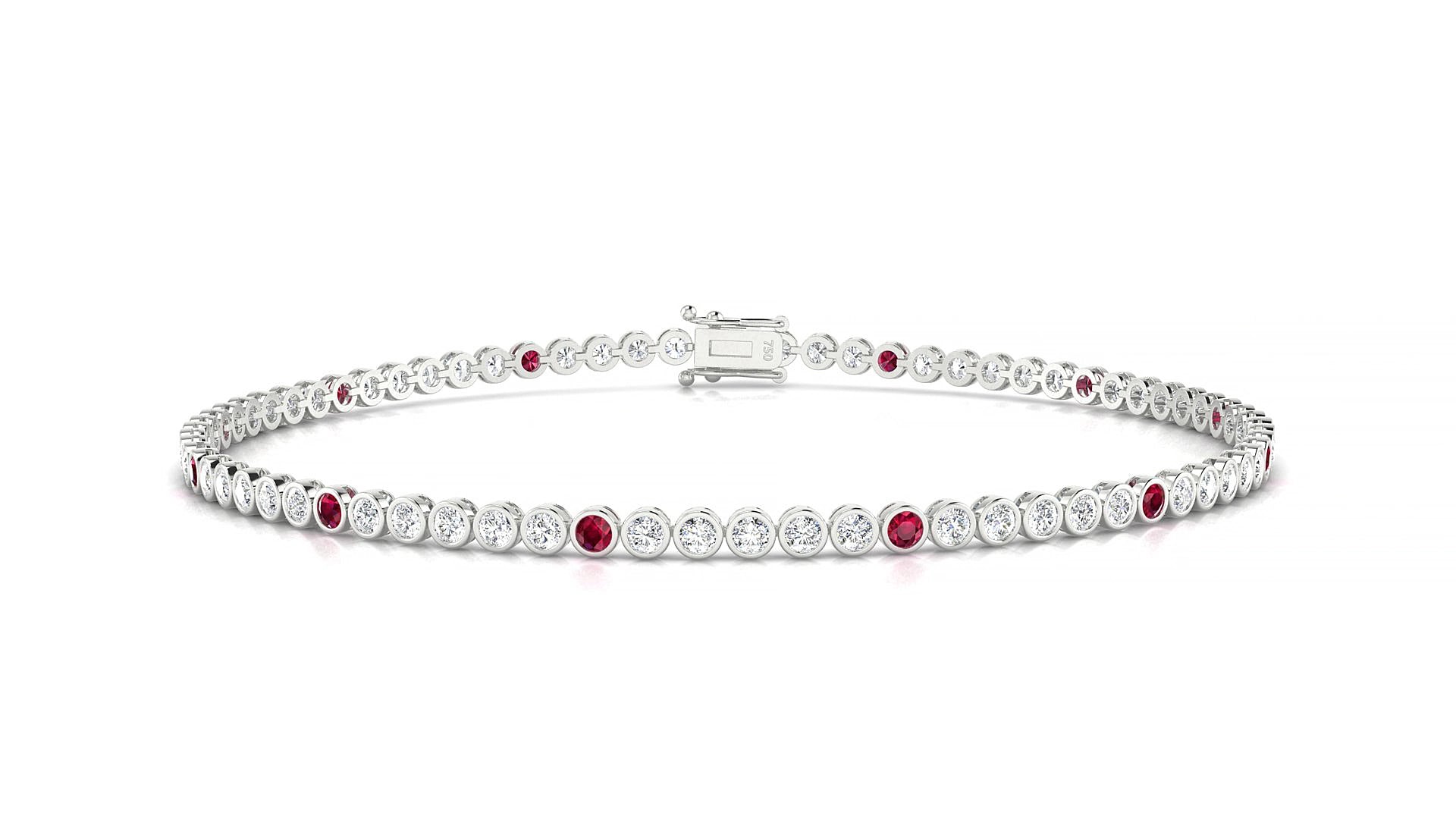 Avila 1-5 | 18k White Gold 1.7 mm Round Natural Ruby & Diamond 18 cm Tennis Bracelet