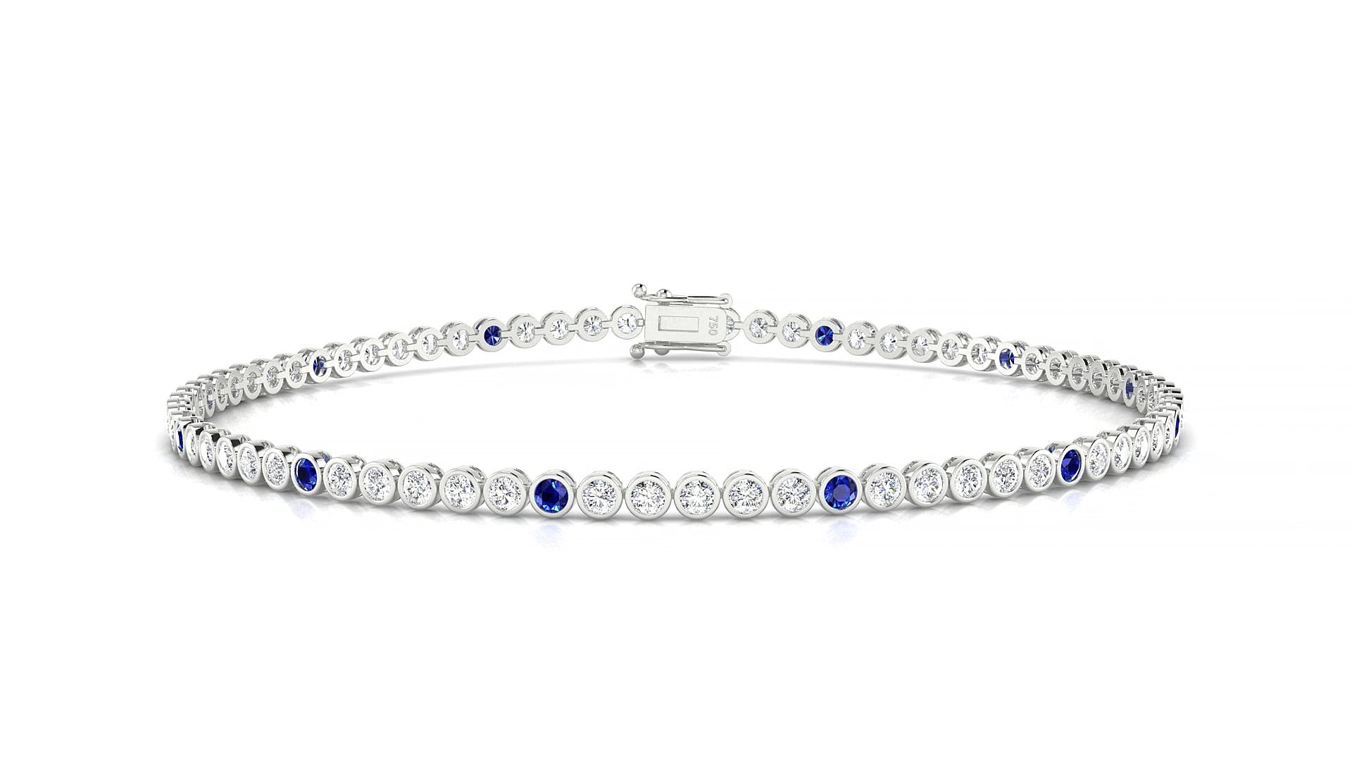 Avila 1-5 | 18k White Gold 1.7 mm Round Natural Sapphire & Diamond 15 cm Tennis Bracelet