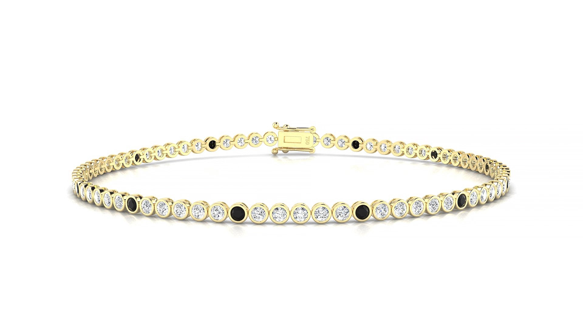 Avila 1-5 | 18k Yellow Gold 1.7 mm Round Natural Black Diamond & Diamond 17 cm Tennis Bracelet