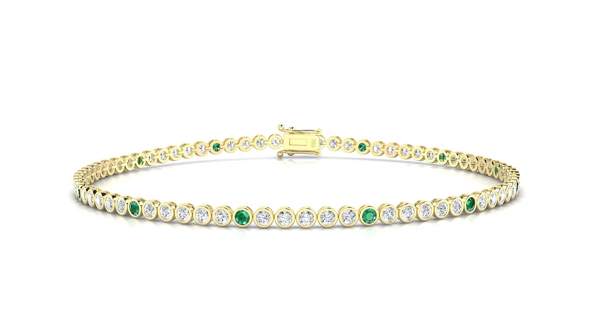 Avila 1-5 | 18k Yellow Gold 1.7 mm Round Natural Emerald & Diamond 20 cm Tennis Bracelet