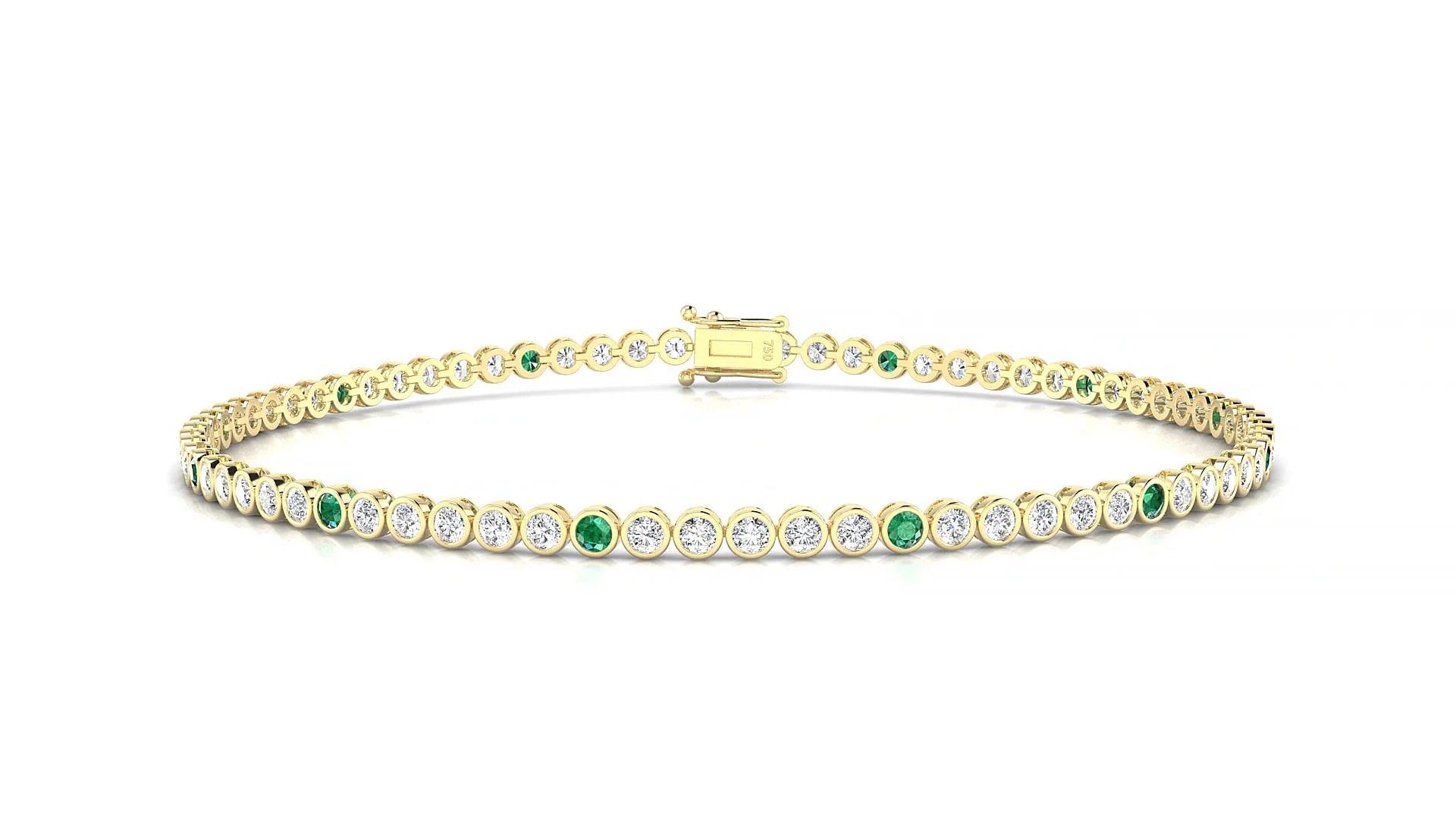 Avila 1-5 | 18k Yellow Gold 1.7 mm Round Natural Emerald & Diamond Tennis Bracelet