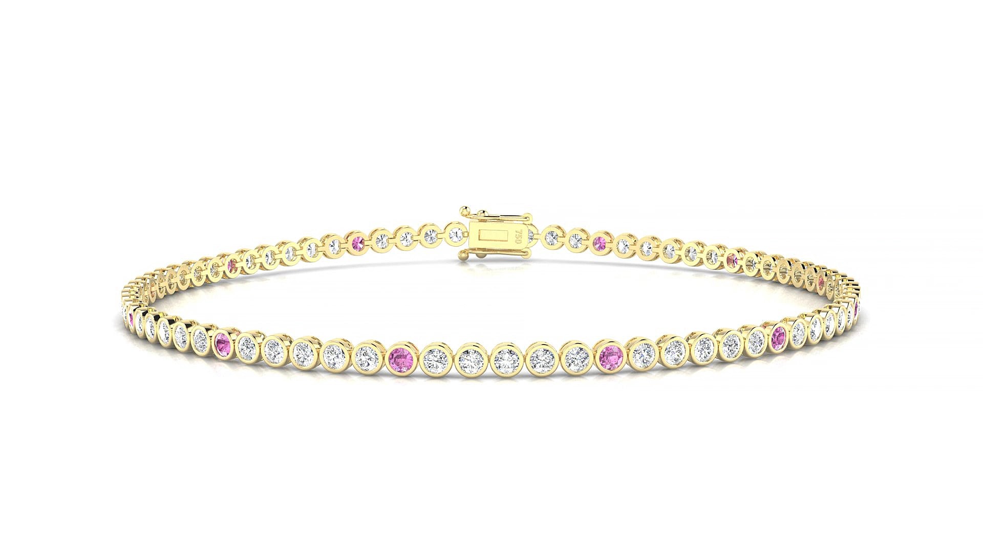 Avila 1-5 | 18k Yellow Gold 1.7 mm Round Natural Pink Sapphire & Diamond 18 cm Tennis Bracelet