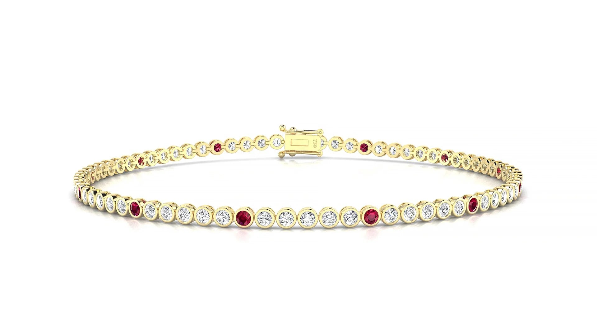 Avila 1-5 | 18k Yellow Gold 1.7 mm Round Natural Ruby & Diamond Tennis Bracelet