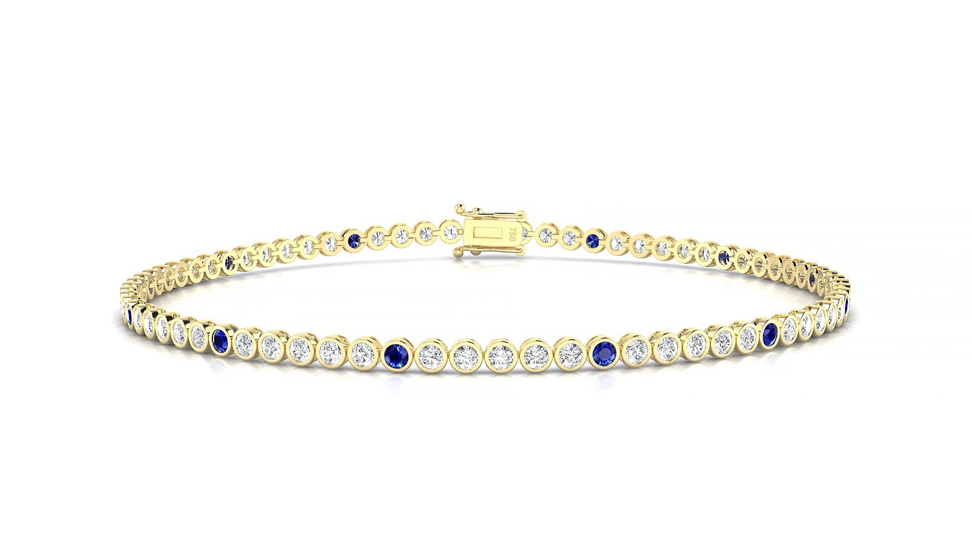 Avila 1-5 | 18k Yellow Gold 1.7 mm Round Natural Sapphire & Diamond 18 cm Tennis Bracelet