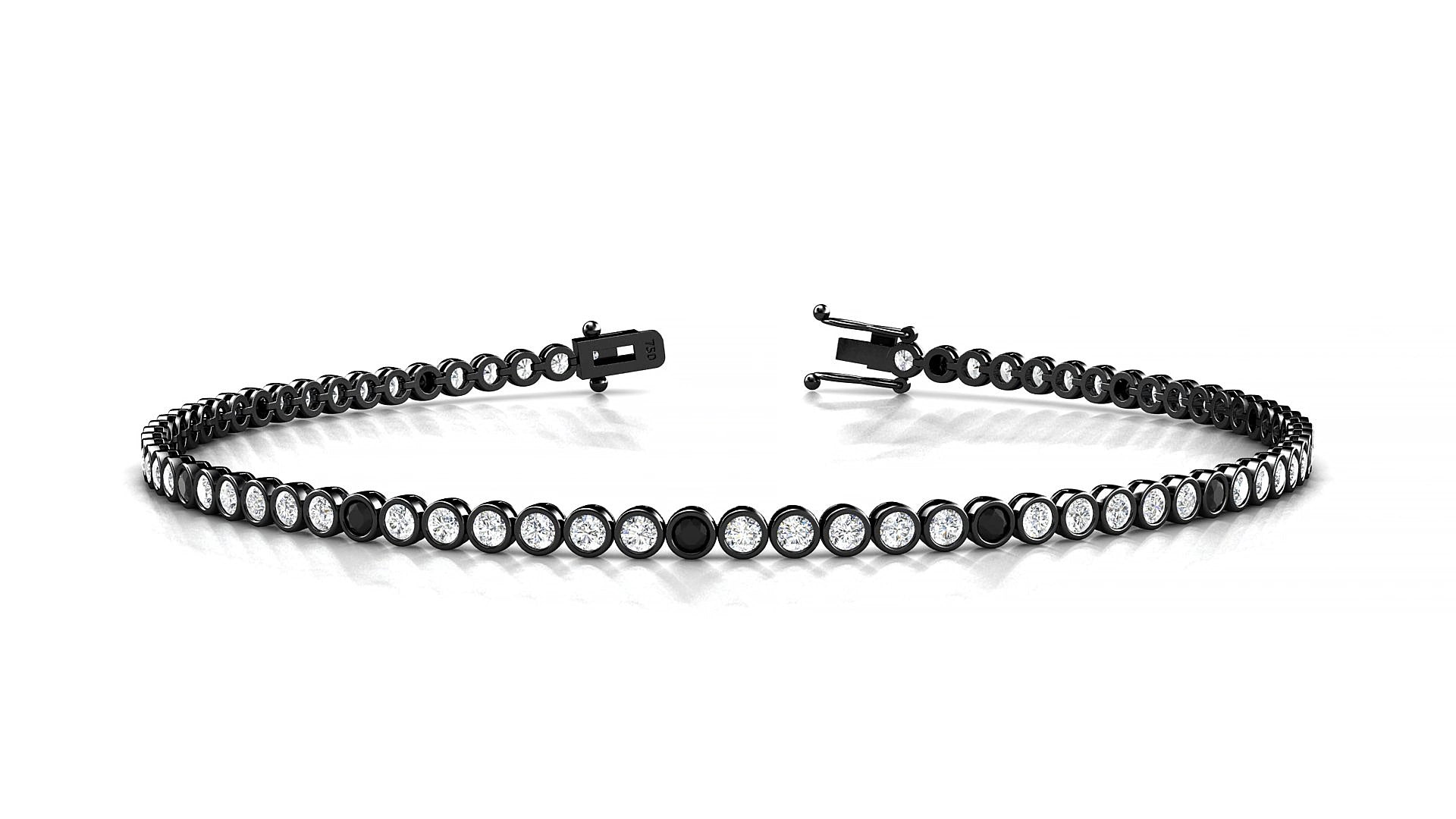 Avila 1-5 | 18k Black Gold 1.7 mm Round Natural Black Diamond & Diamond 15 cm Tennis Bracelet