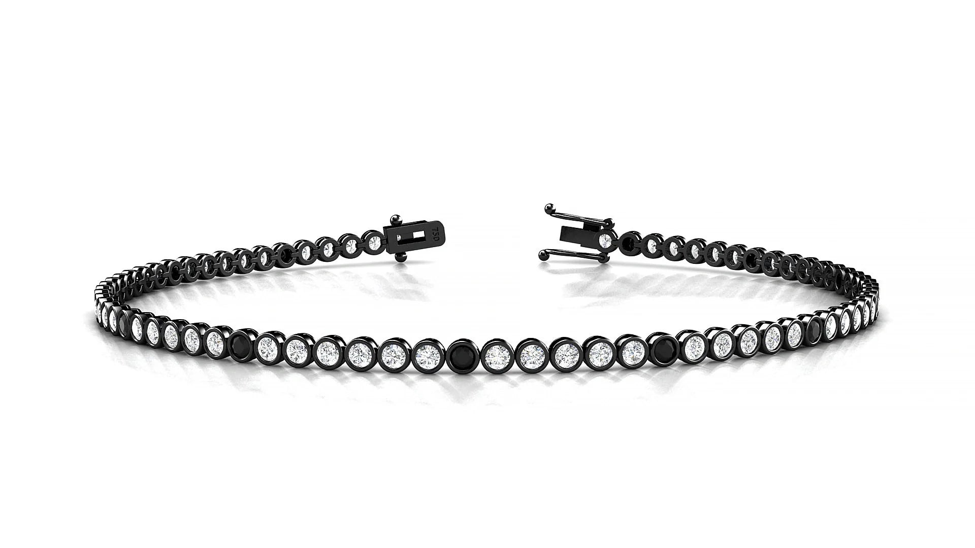 Avila 1-5 | 18k Black Gold 1.7 mm Round Natural Black Diamond & Diamond Tennis Bracelet