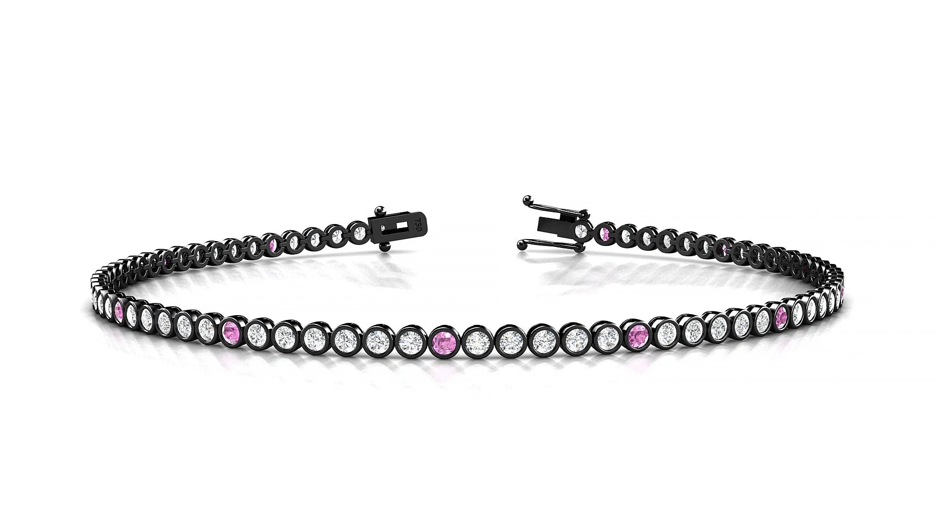 Avila 1-5 | 18k Black Gold 1.7 mm Round Natural Pink Sapphire & Diamond Tennis Bracelet