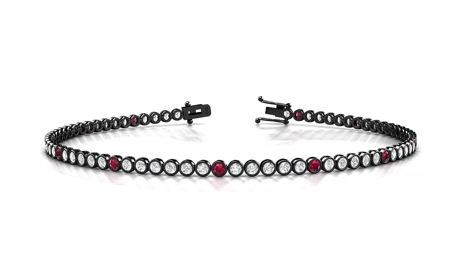 Avila 1-5 | 18k Black Gold 1.7 mm Round Natural Ruby & Diamond 15 cm Tennis Bracelet
