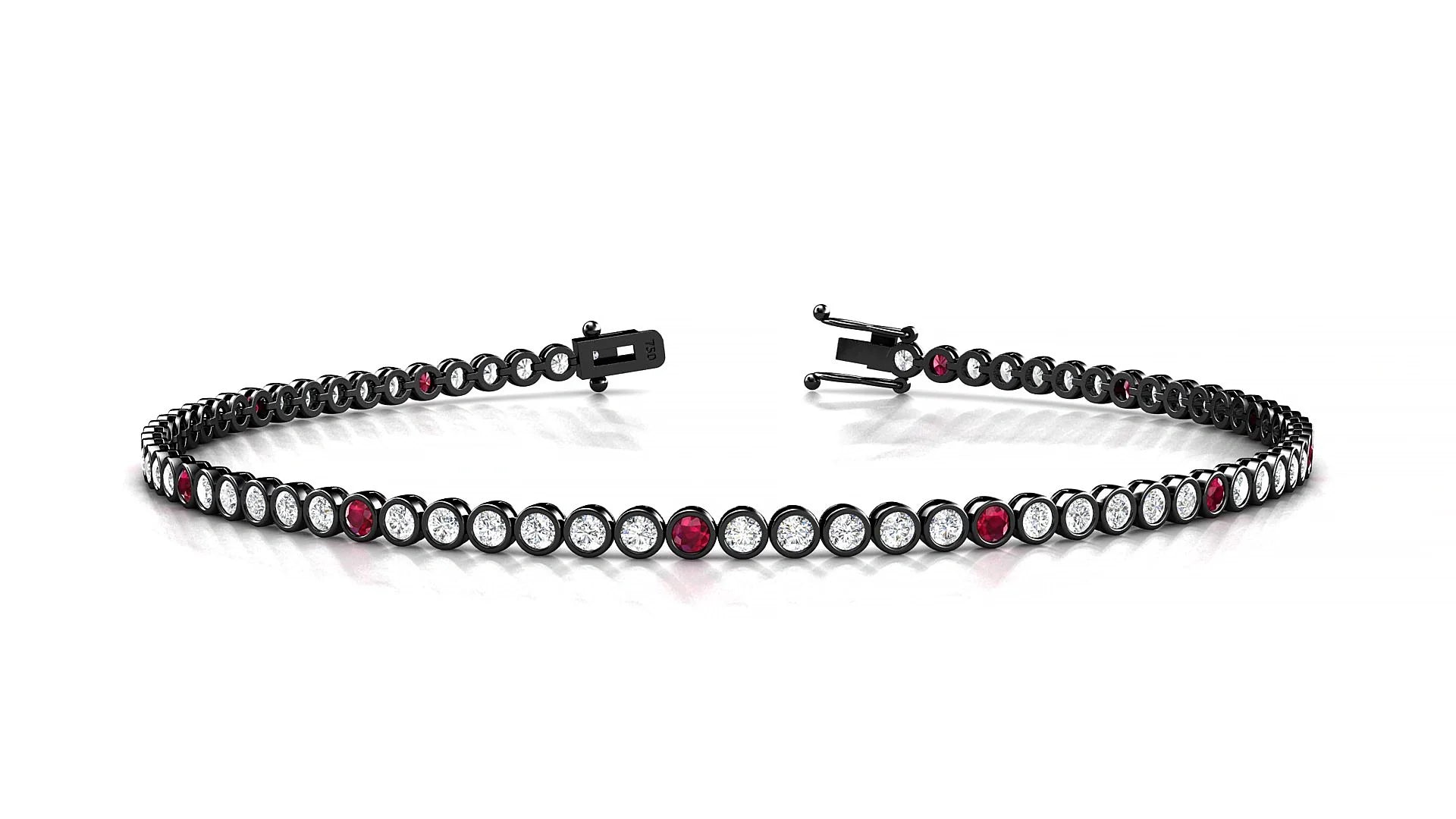 Avila 1-5 | 18k Black Gold 1.7 mm Round Natural Ruby & Diamond Tennis Bracelet