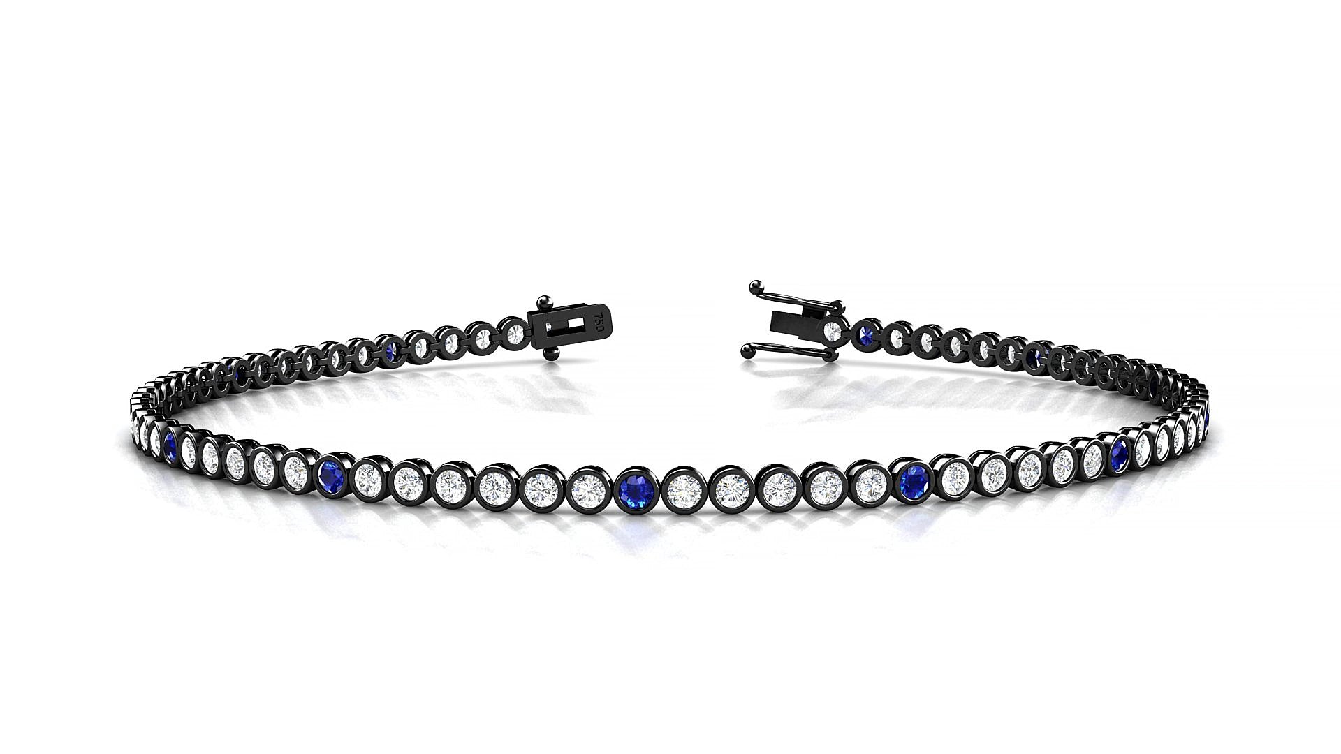Avila 1-5 | 18k Black Gold 1.7 mm Round Natural Sapphire & Diamond 16 cm Tennis Bracelet