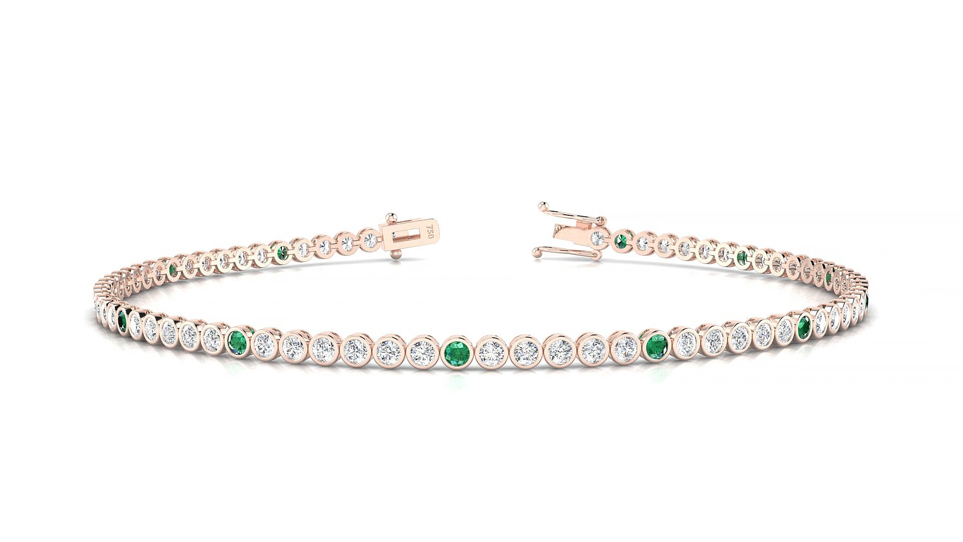 Avila 1-5 | 18k Rose Gold 1.7 mm Round Natural Emerald & Diamond 17 cm Tennis Bracelet