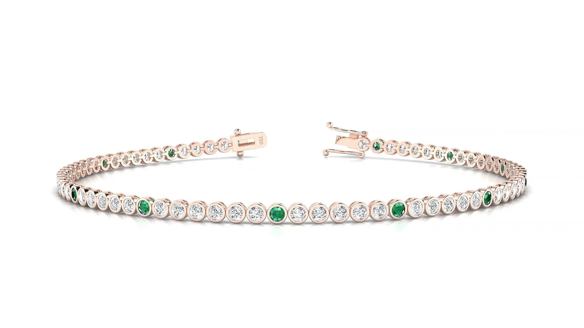 Avila 1-5 | 18k Rose Gold 1.7 mm Round Natural Emerald & Diamond Tennis Bracelet