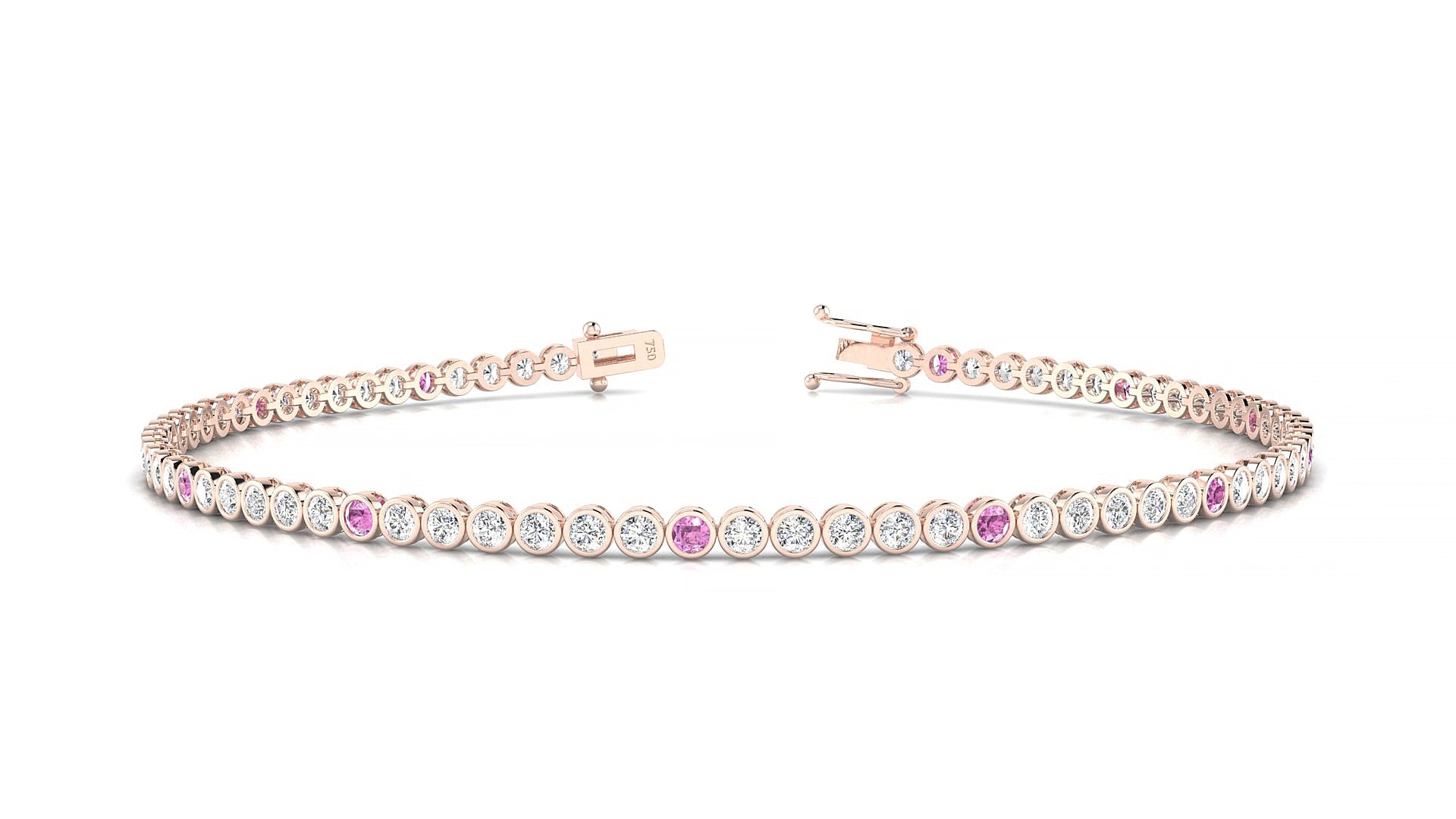 Avila 1-5 | 18k Rose Gold 1.7 mm Round Natural Pink Sapphire & Diamond 15 cm Tennis Bracelet