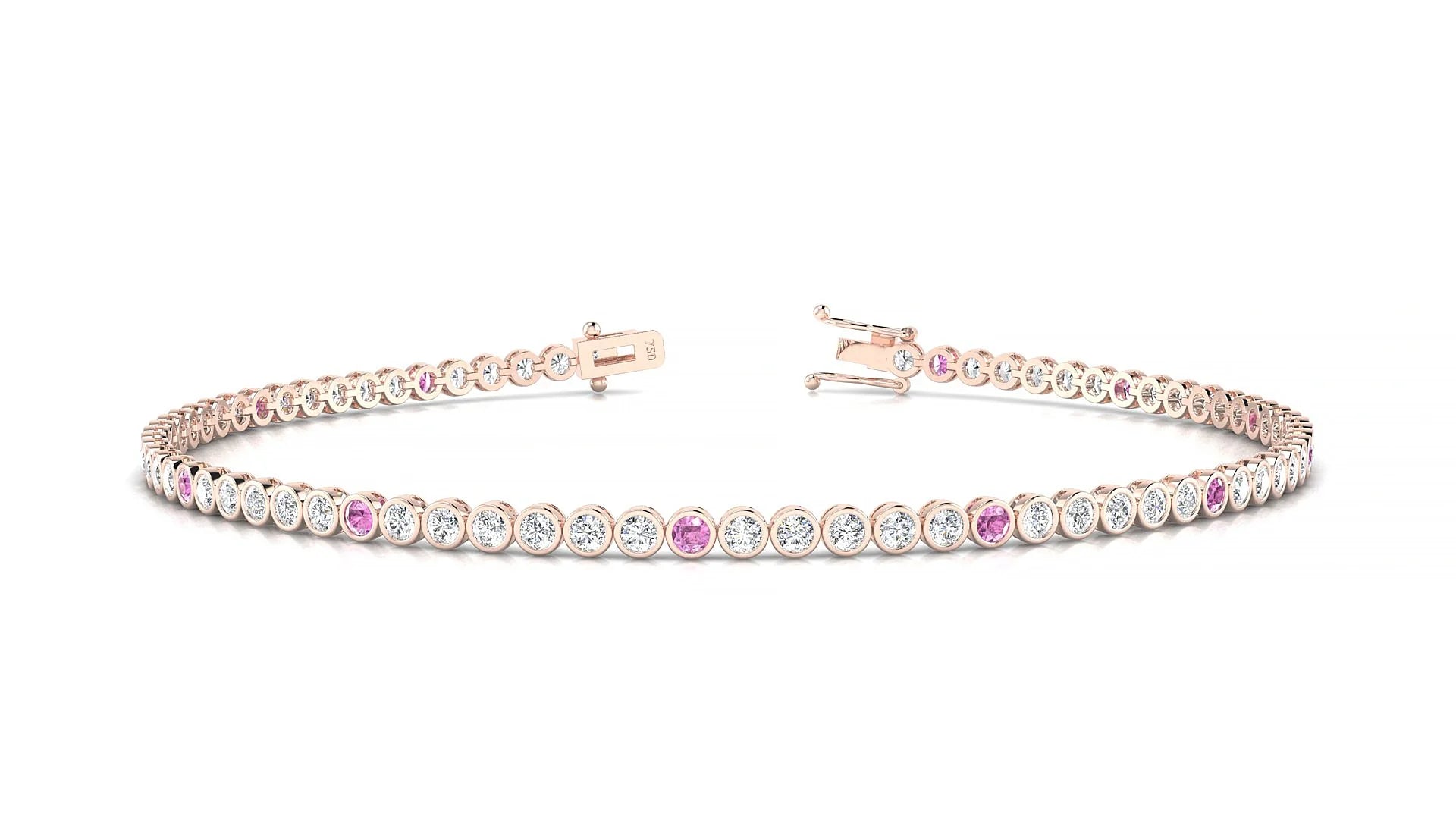 Avila 1-5 | 18k Rose Gold 1.7 mm Round Natural Pink Sapphire & Diamond Tennis Bracelet