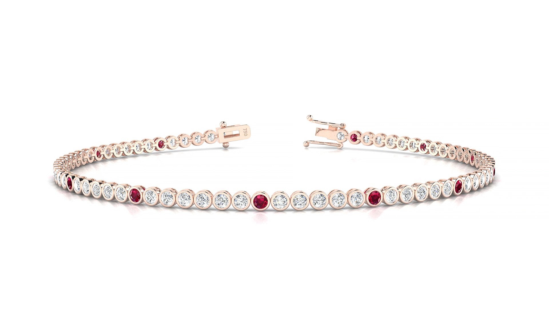 Avila 1-5 | 18k Rose Gold 1.7 mm Round Natural Ruby & Diamond 17 cm Tennis Bracelet