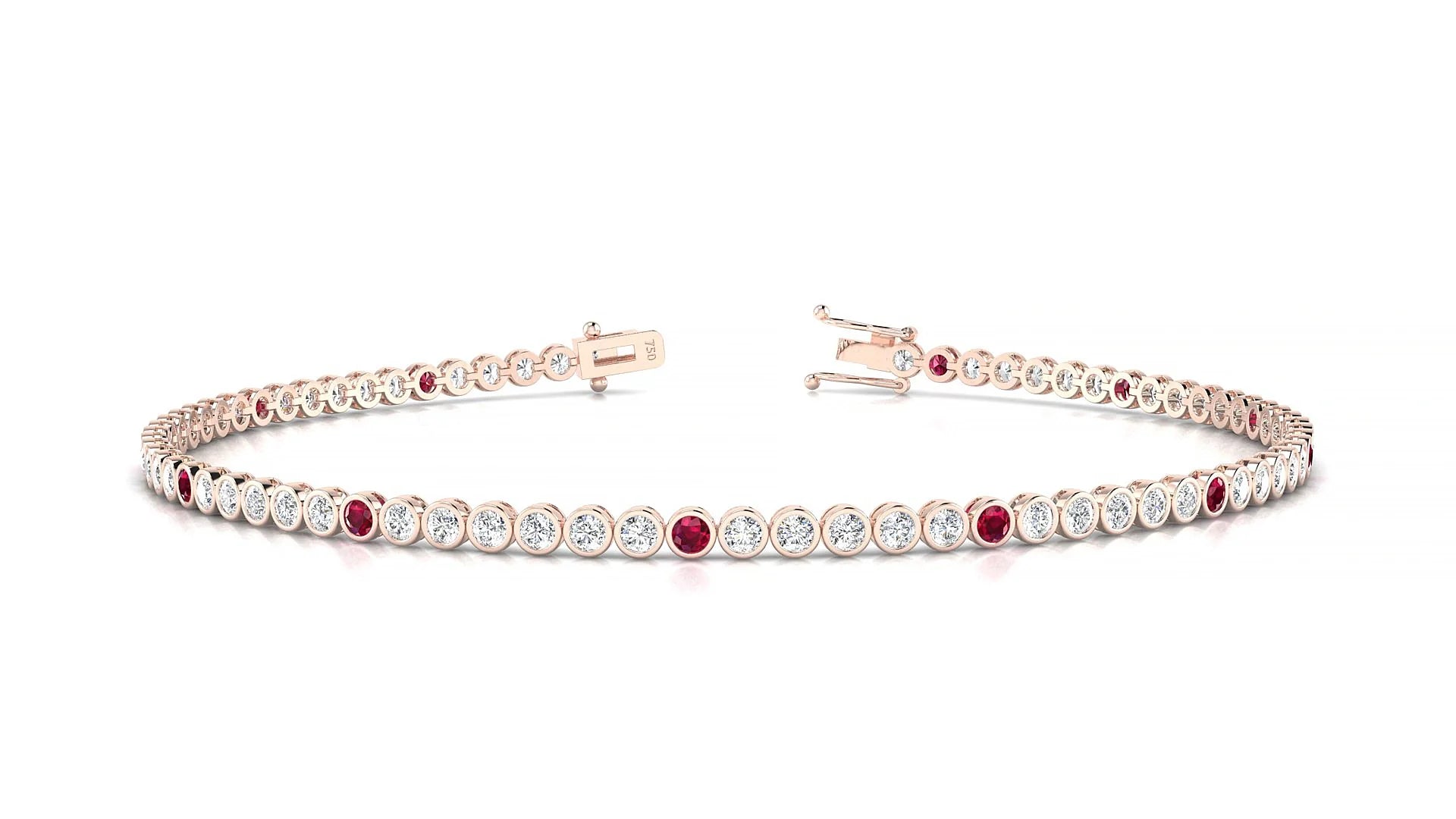 Avila 1-5 | 18k Rose Gold 1.7 mm Round Natural Ruby & Diamond Tennis Bracelet