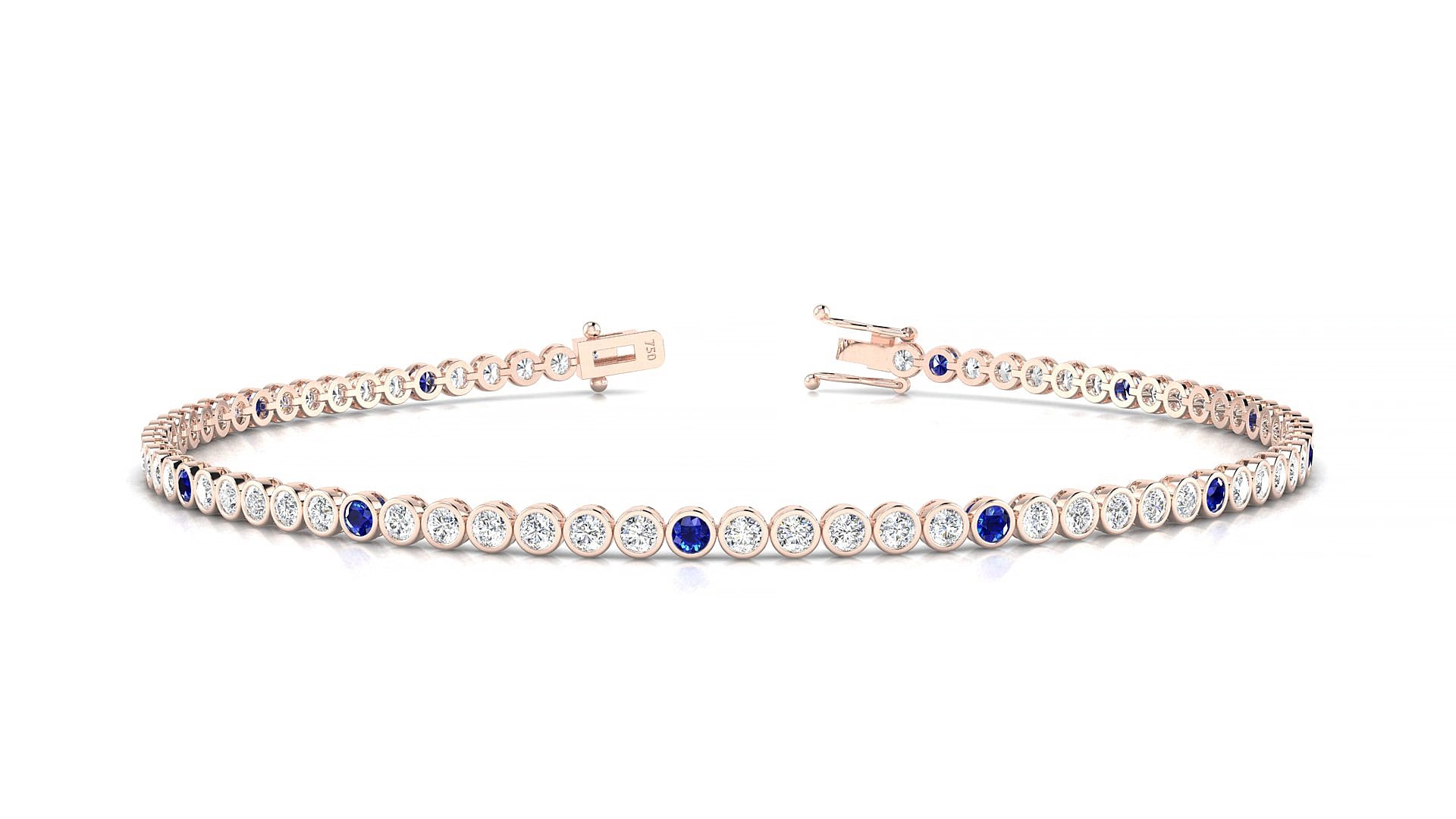 Avila 1-5 | 18k Rose Gold 1.7 mm Round Natural Sapphire & Diamond 19 cm Tennis Bracelet