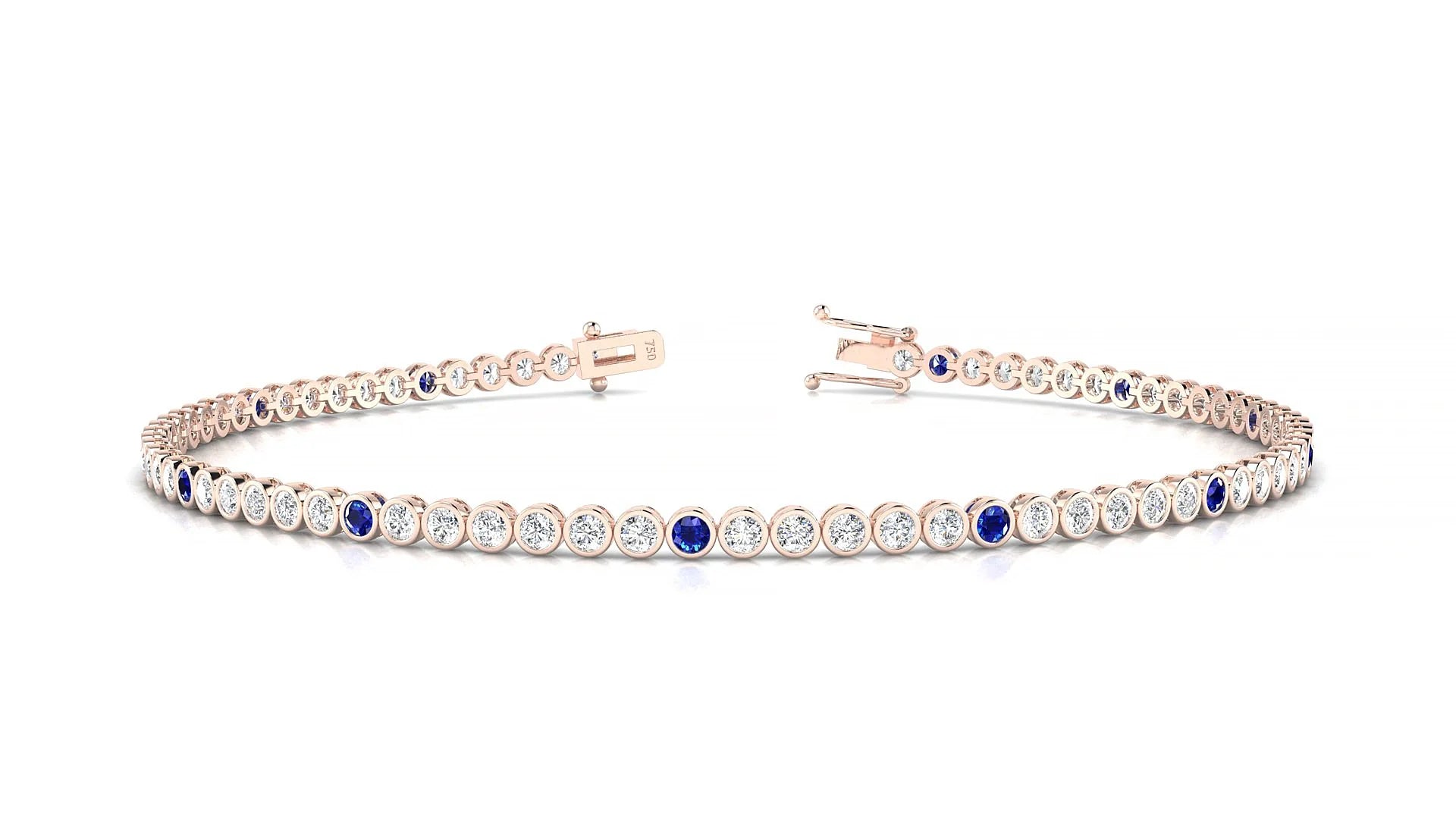 Avila 1-5 | 18k Rose Gold 1.7 mm Round Natural Sapphire & Diamond Tennis Bracelet