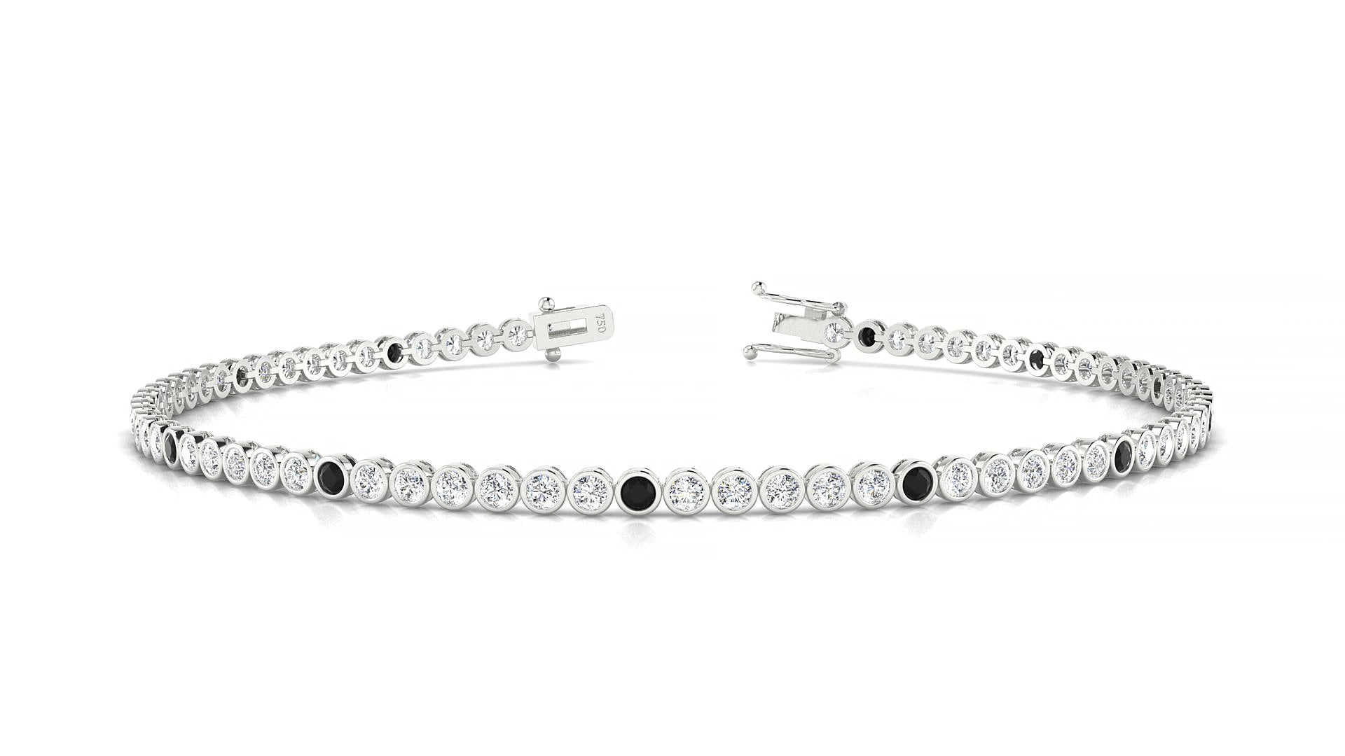 Avila 1-5 | 18k White Gold 1.7 mm Round Natural Black Diamond & Diamond 15 cm Tennis Bracelet
