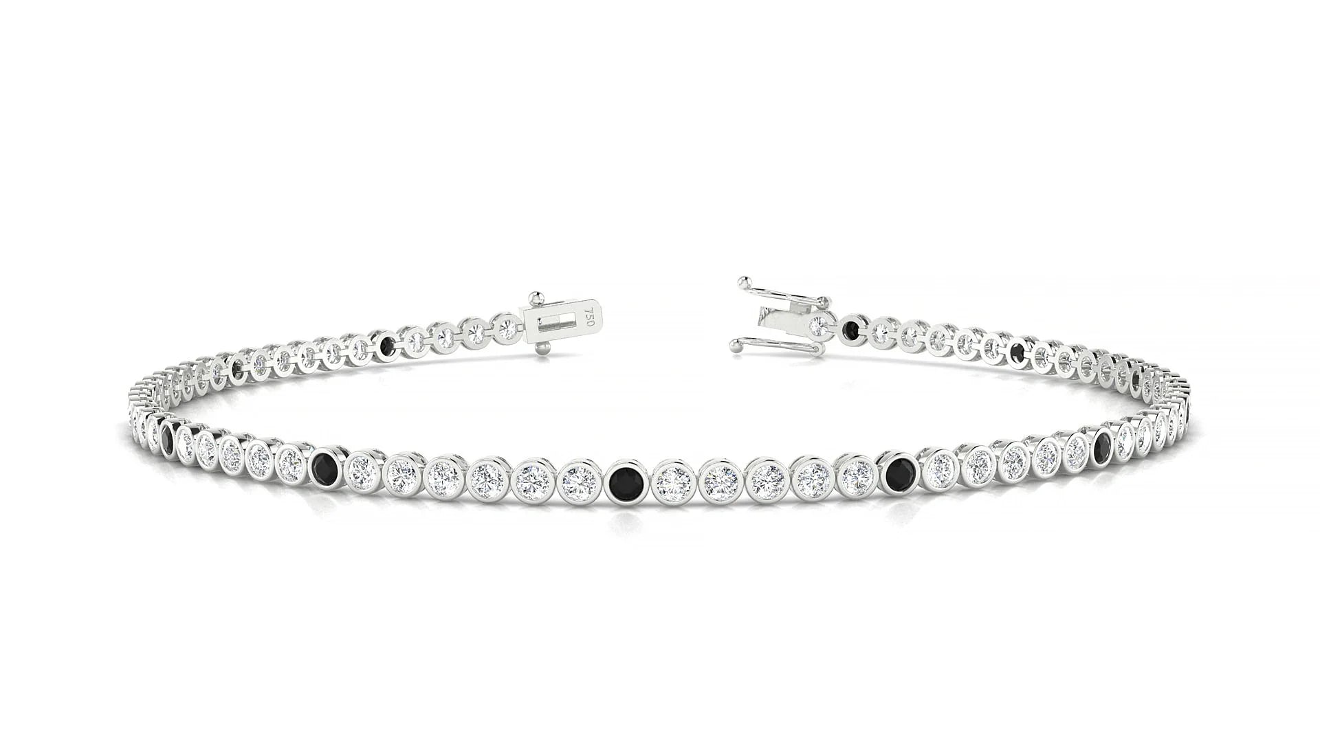 Avila 1-5 | 18k White Gold 1.7 mm Round Natural Black Diamond & Diamond Tennis Bracelet