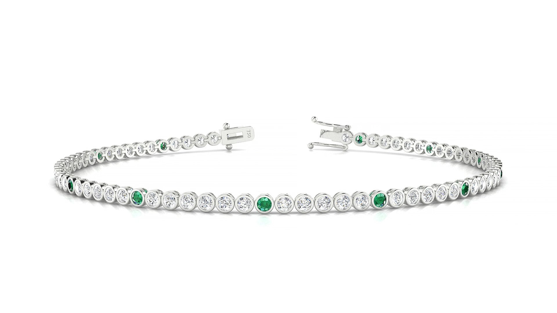 Avila 1-5 | 18k White Gold 1.7 mm Round Natural Emerald & Diamond 15 cm Tennis Bracelet