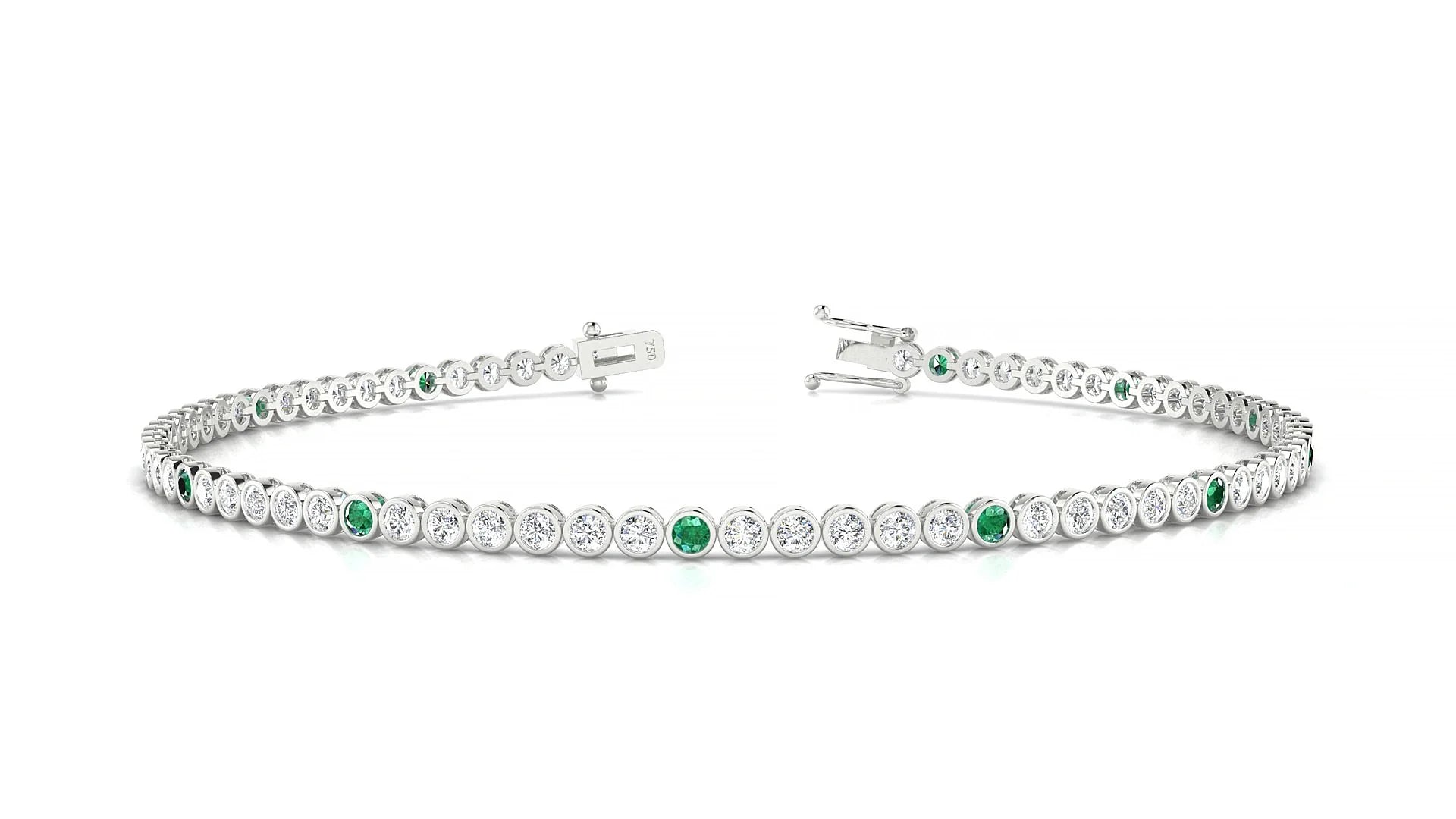 Avila 1-5 | 18k White Gold 1.7 mm Round Natural Emerald & Diamond Tennis Bracelet