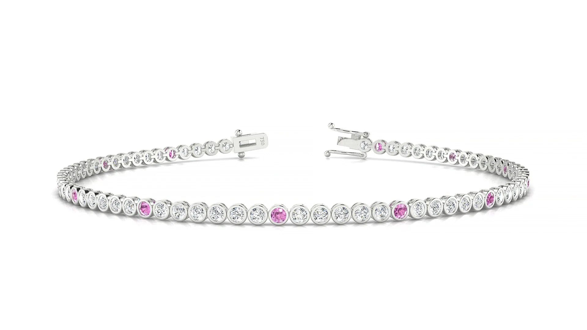 Avila 1-5 | 18k White Gold 1.7 mm Round Natural Pink Sapphire & Diamond Tennis Bracelet