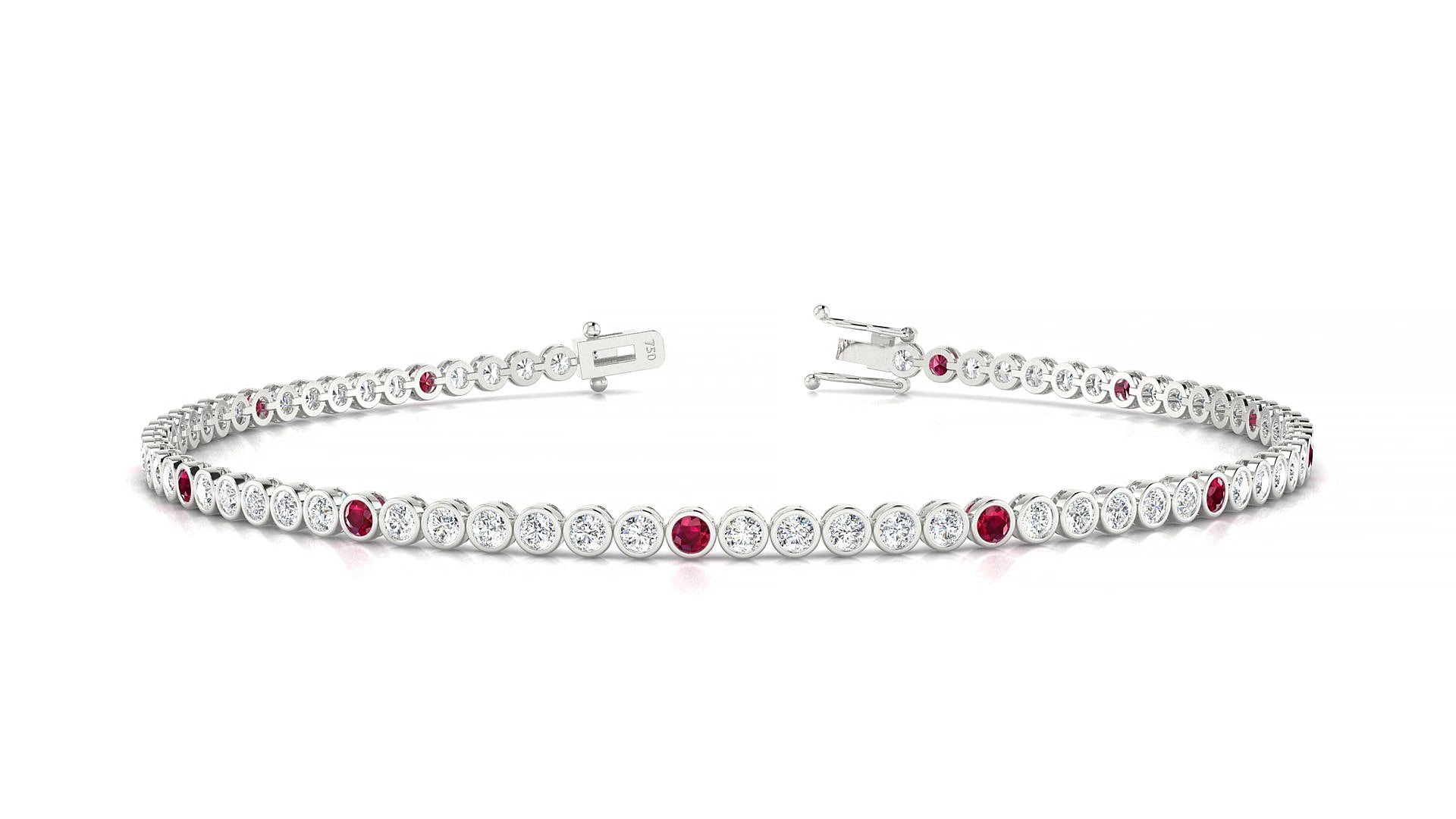 Avila 1-5 | 18k White Gold 1.7 mm Round Natural Ruby & Diamond 19 cm Tennis Bracelet