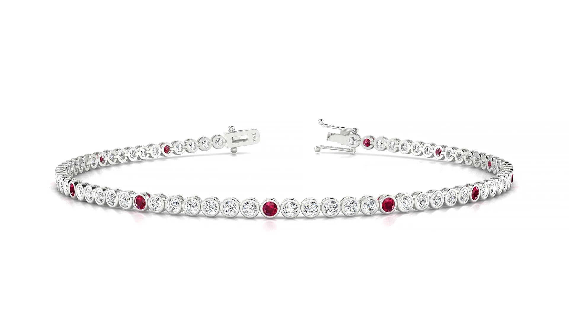 Avila 1-5 | 18k White Gold 1.7 mm Round Natural Ruby & Diamond Tennis Bracelet