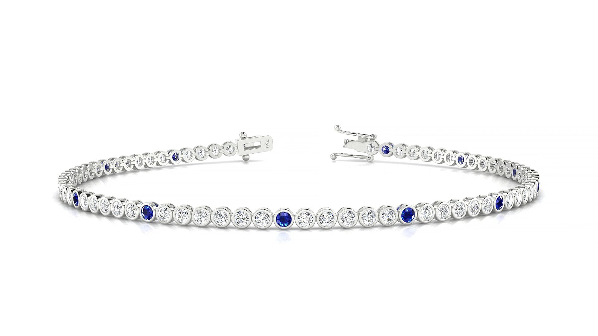 Avila 1-5 | 18k White Gold 1.7 mm Round Natural Sapphire & Diamond 19 cm Tennis Bracelet