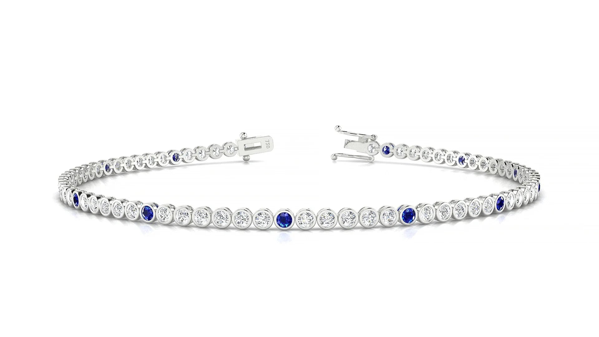 Avila 1-5 | 18k White Gold 1.7 mm Round Natural Sapphire & Diamond Tennis Bracelet