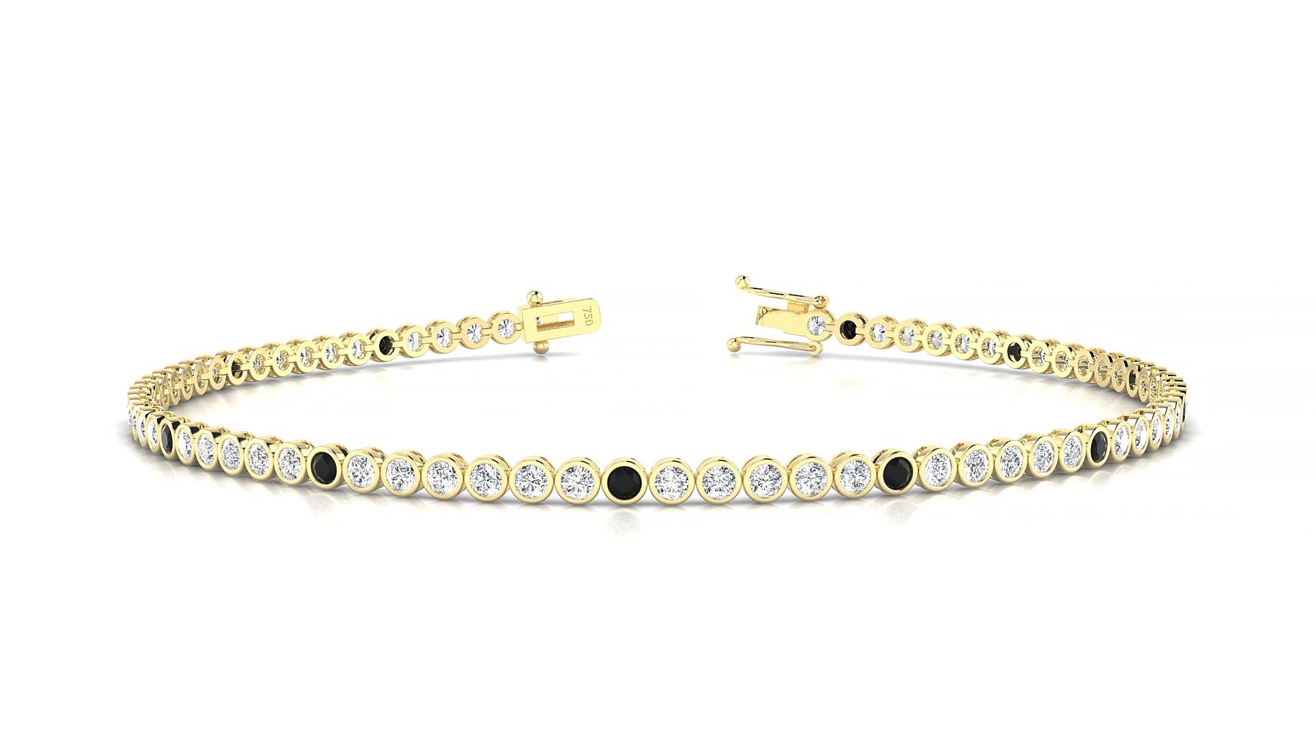 Avila 1-5 | 18k Yellow Gold 1.7 mm Round Natural Black Diamond & Diamond 15 cm Tennis Bracelet