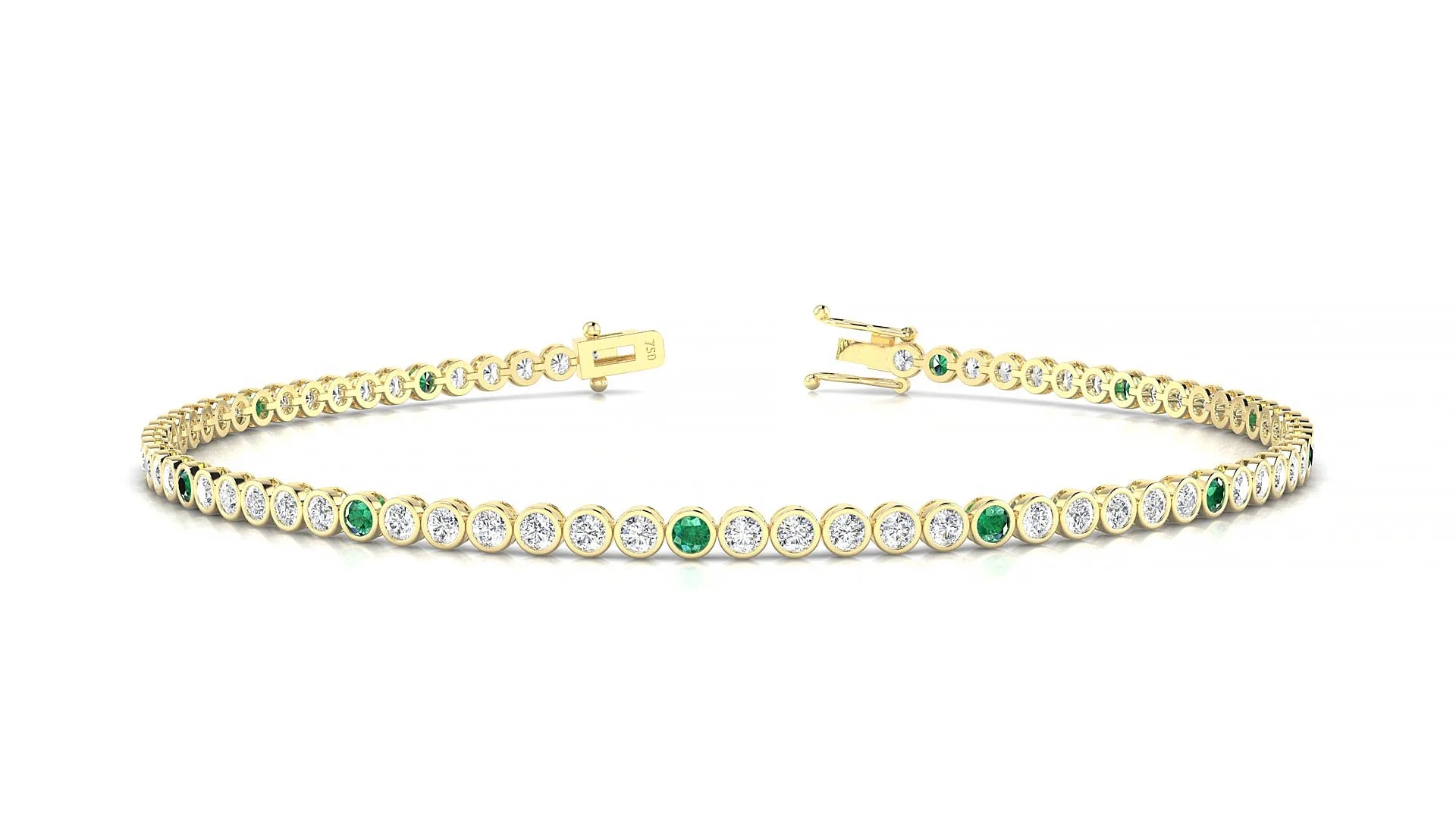 Avila 1-5 | 18k Yellow Gold 1.7 mm Round Natural Emerald & Diamond Tennis Bracelet