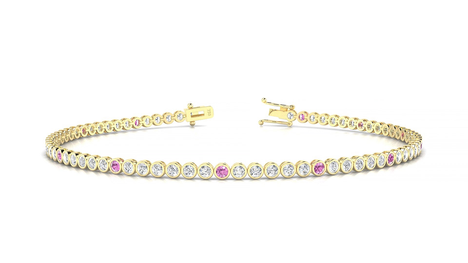 Avila 1-5 | 18k Yellow Gold 1.7 mm Round Natural Pink Sapphire & Diamond 20 cm Tennis Bracelet