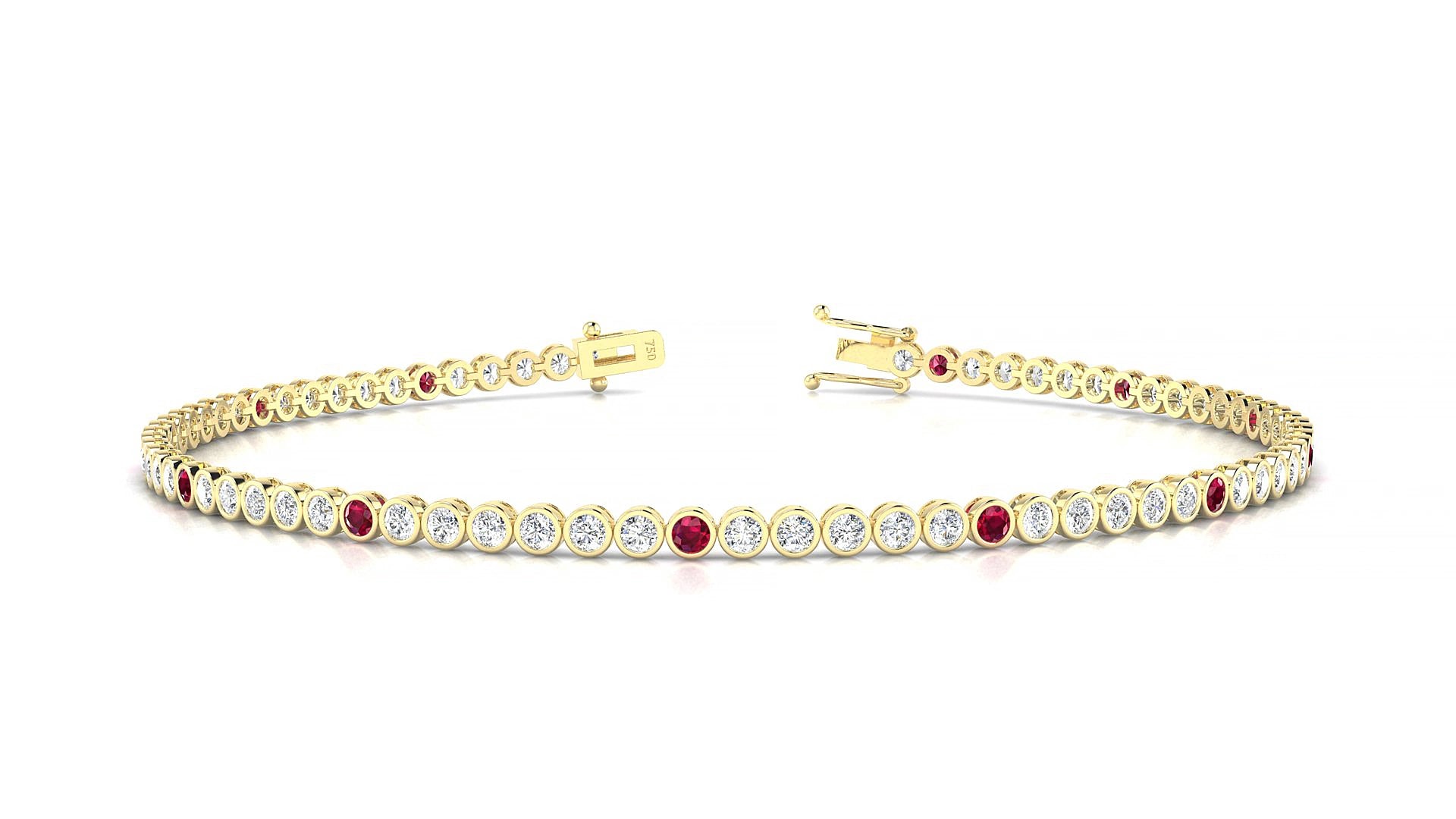 Avila 1-5 | 18k Yellow Gold 1.7 mm Round Natural Ruby & Diamond 16 cm Tennis Bracelet