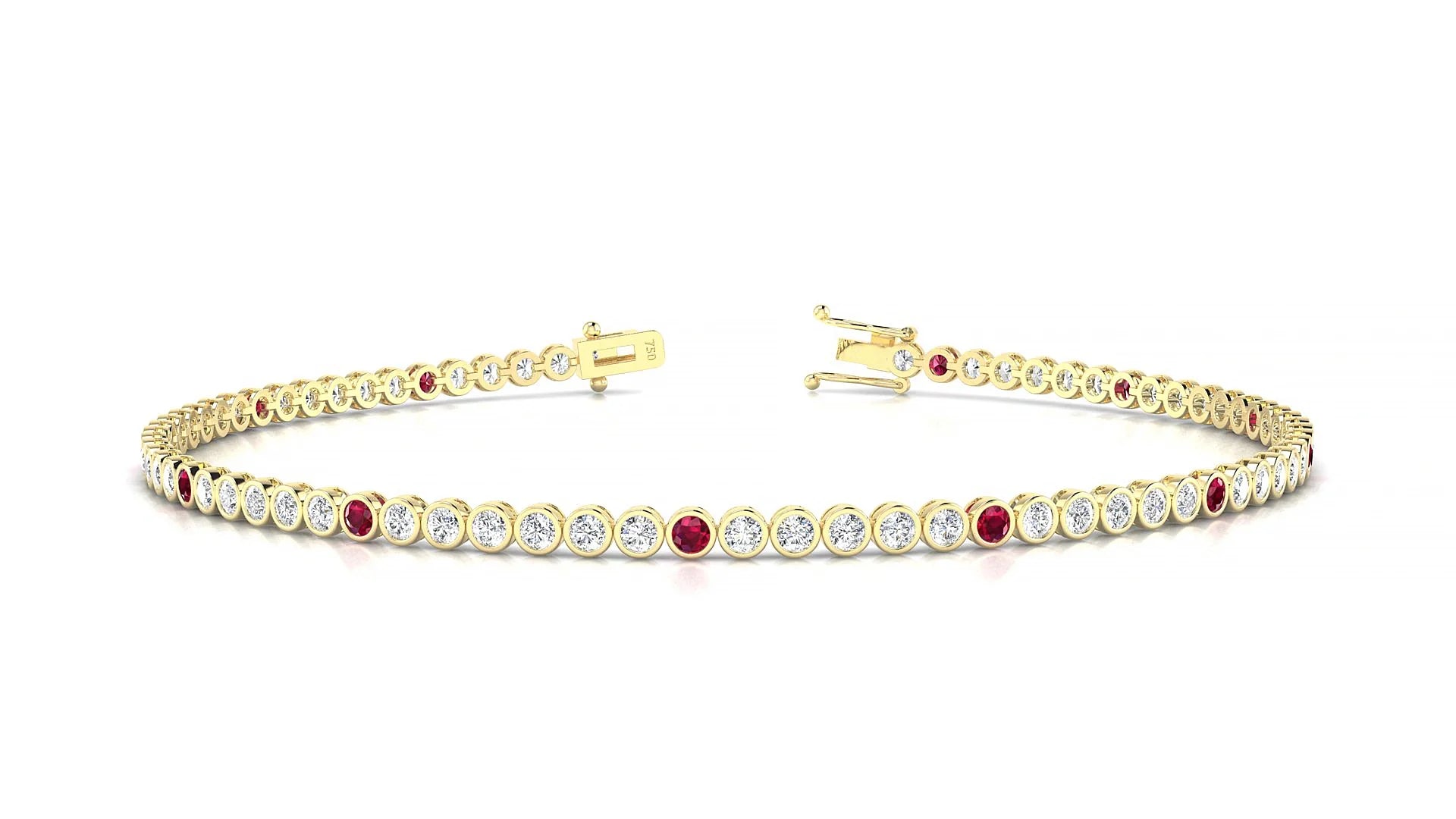 Avila 1-5 | 18k Yellow Gold 1.7 mm Round Natural Ruby & Diamond Tennis Bracelet