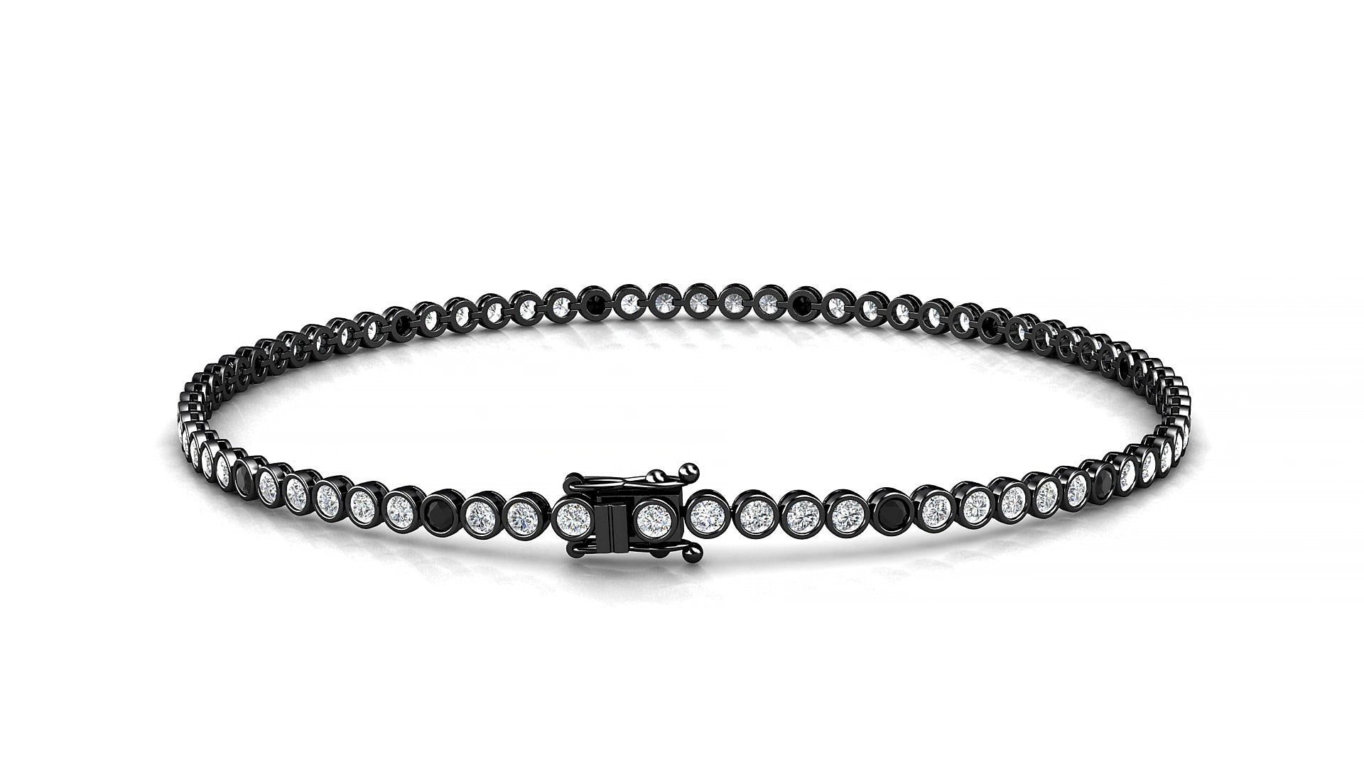 Avila 1-5 | 18k Black Gold 1.7 mm Round Natural Black Diamond & Diamond 15 cm Tennis Bracelet
