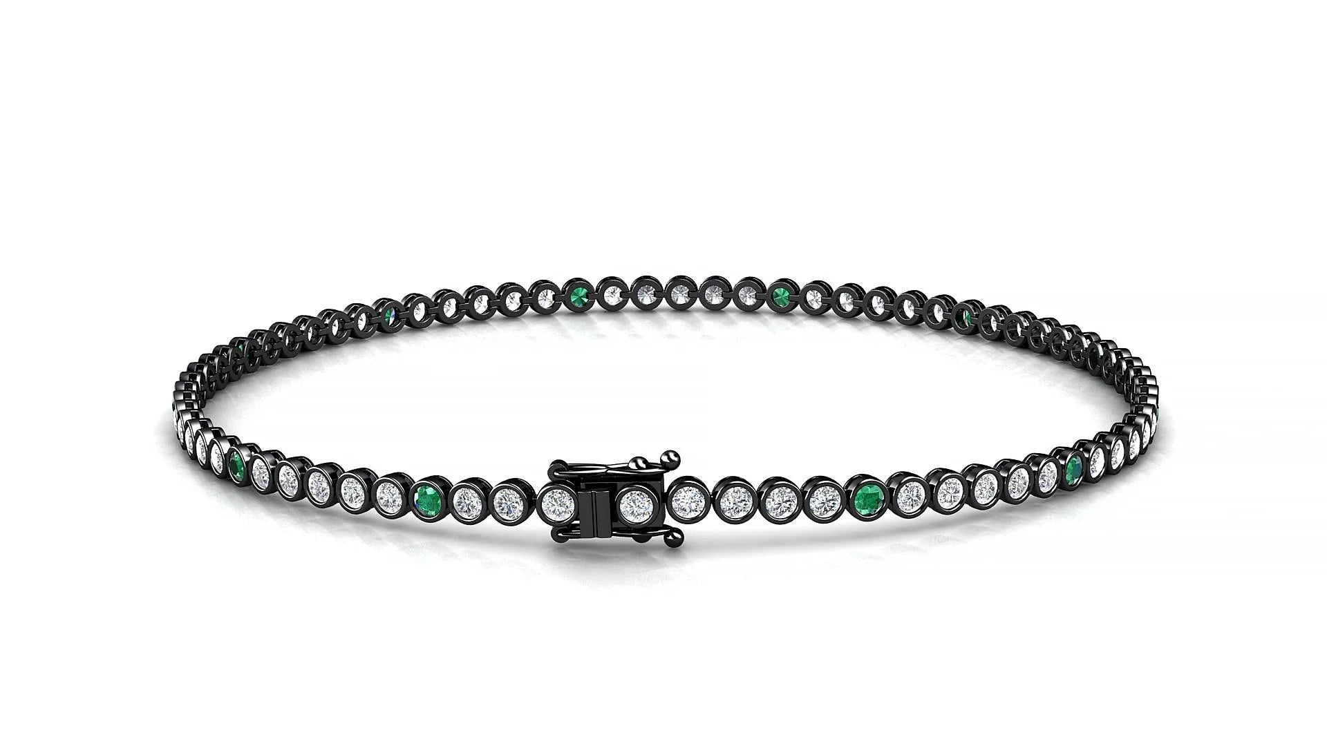 Avila 1-5 | 18k Black Gold 1.7 mm Round Natural Emerald & Diamond Tennis Bracelet