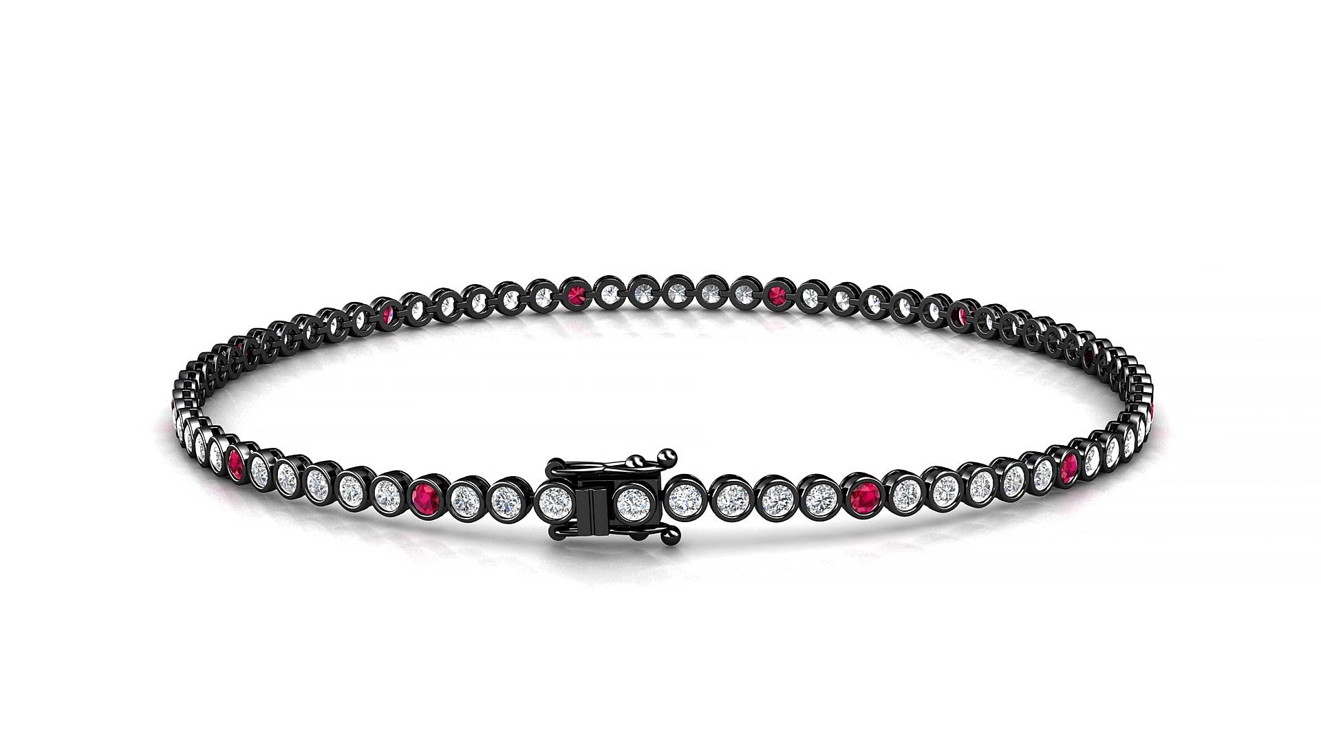 Avila 1-5 | 18k Black Gold 1.7 mm Round Natural Ruby & Diamond 16 cm Tennis Bracelet