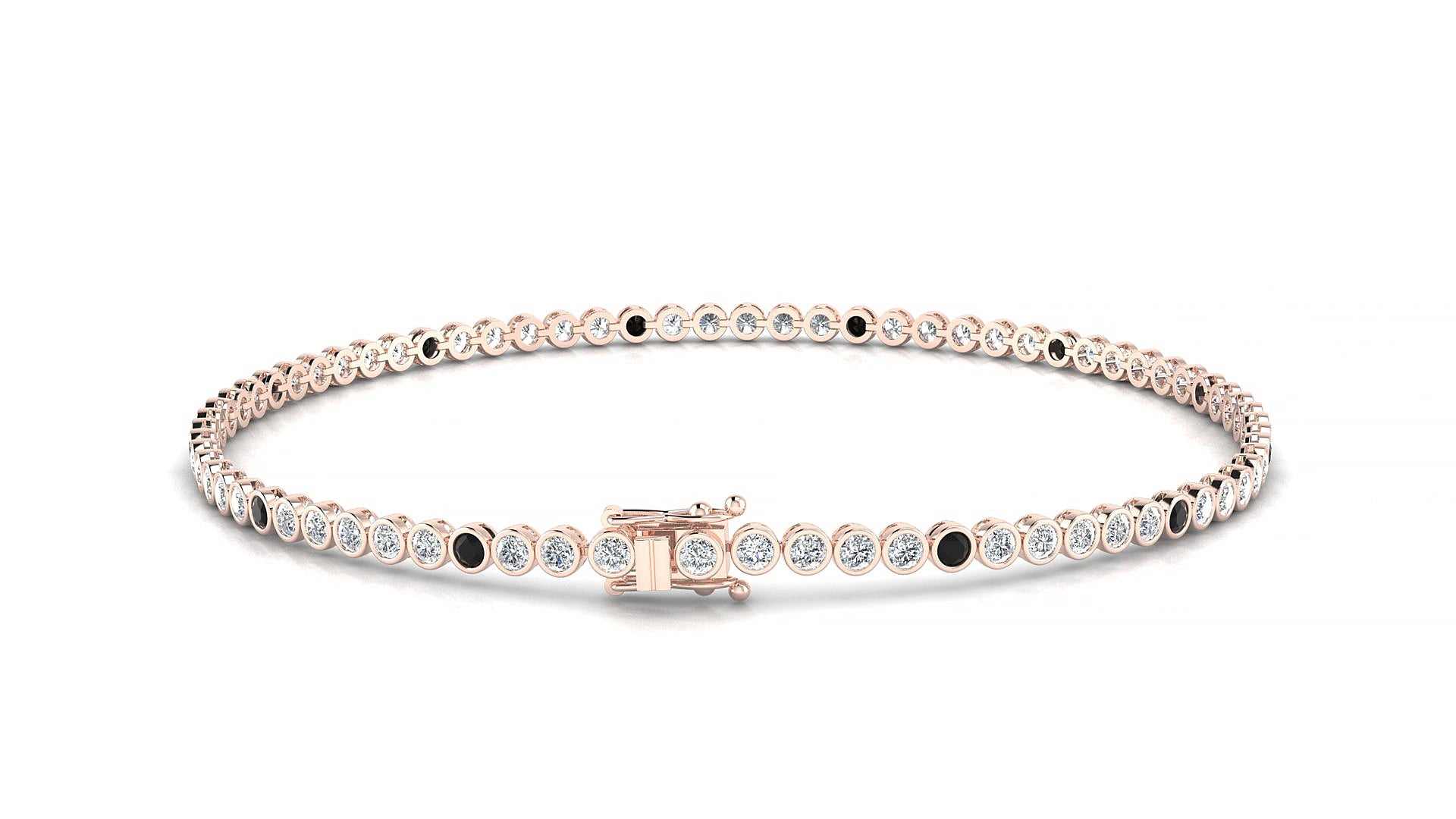 Avila 1-5 | 18k Rose Gold 1.7 mm Round Natural Black Diamond & Diamond 15 cm Tennis Bracelet