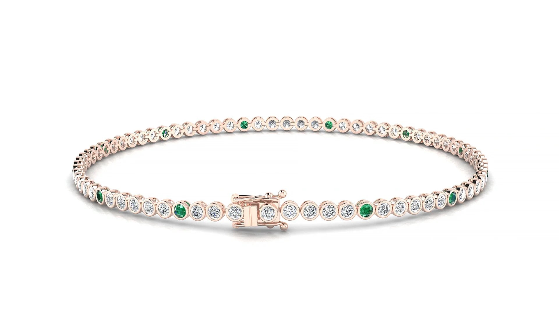 Avila 1-5 | 18k Rose Gold 1.7 mm Round Natural Emerald & Diamond Tennis Bracelet