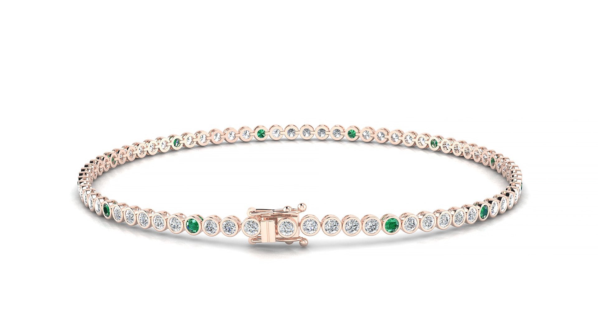 Avila 1-5 | 18k Rose Gold 1.7 mm Round Natural Emerald & Diamond 16 cm Tennis Bracelet