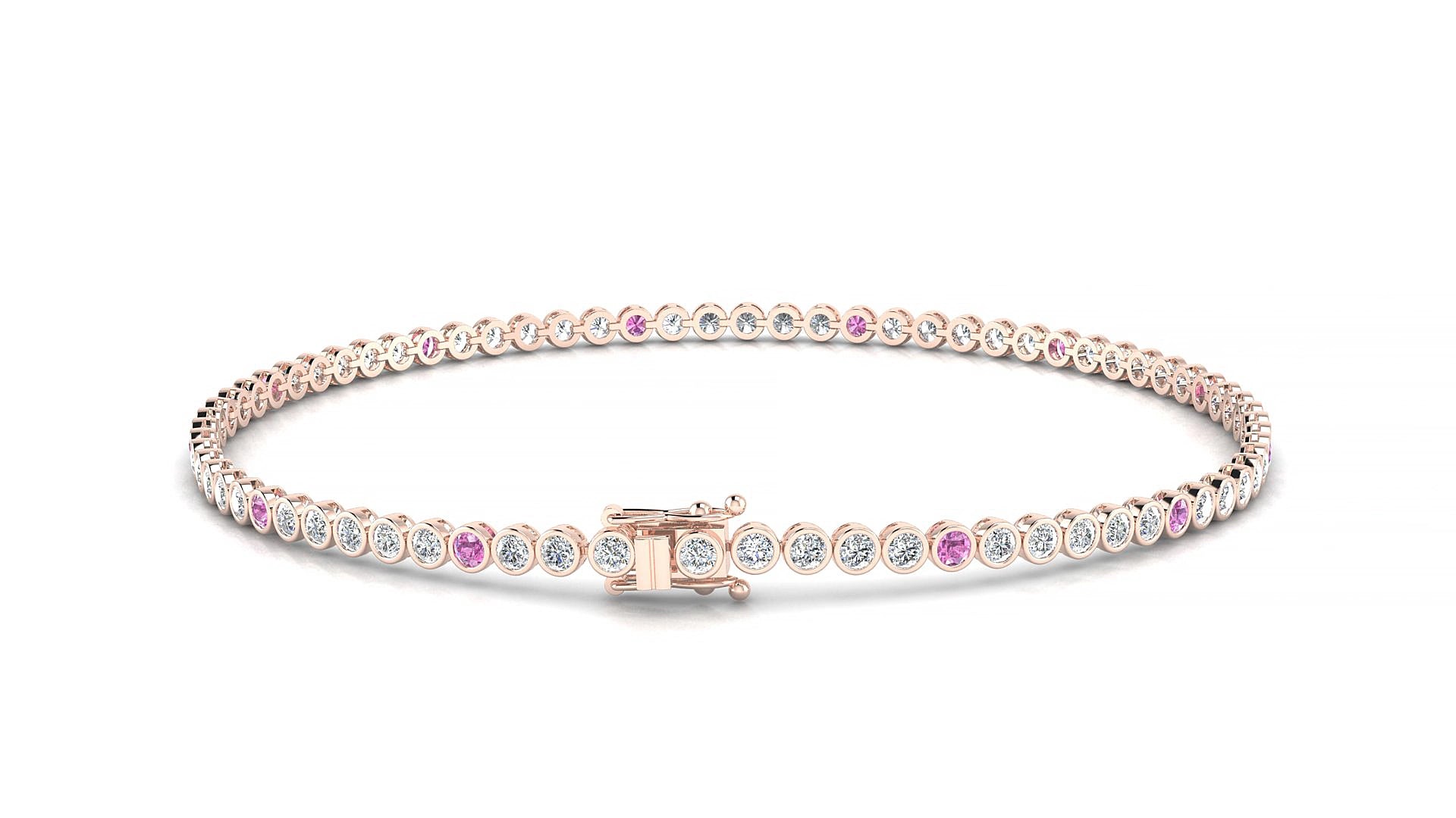 Avila 1-5 | 18k Rose Gold 1.7 mm Round Natural Pink Sapphire & Diamond 17 cm Tennis Bracelet