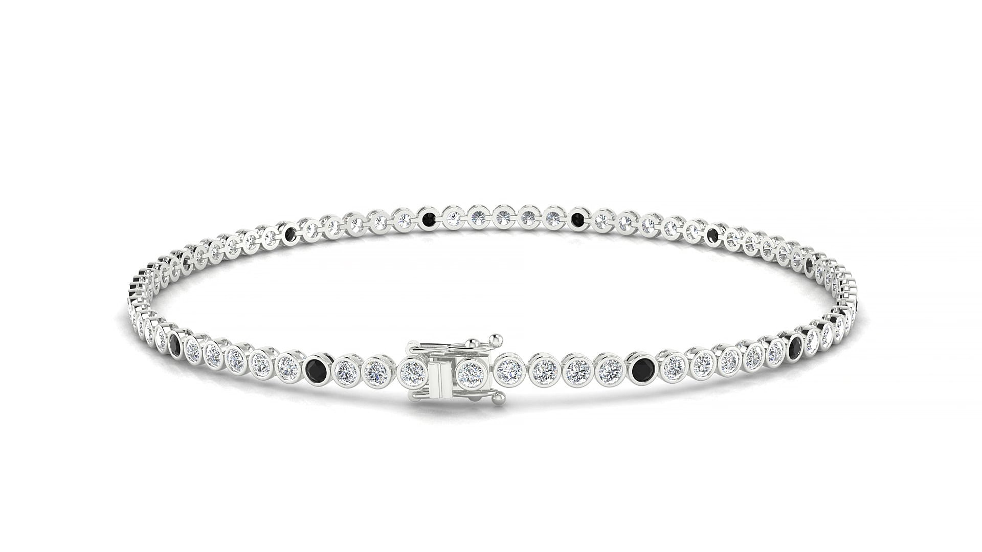 Avila 1-5 | 18k White Gold 1.7 mm Round Natural Black Diamond & Diamond 16 cm Tennis Bracelet